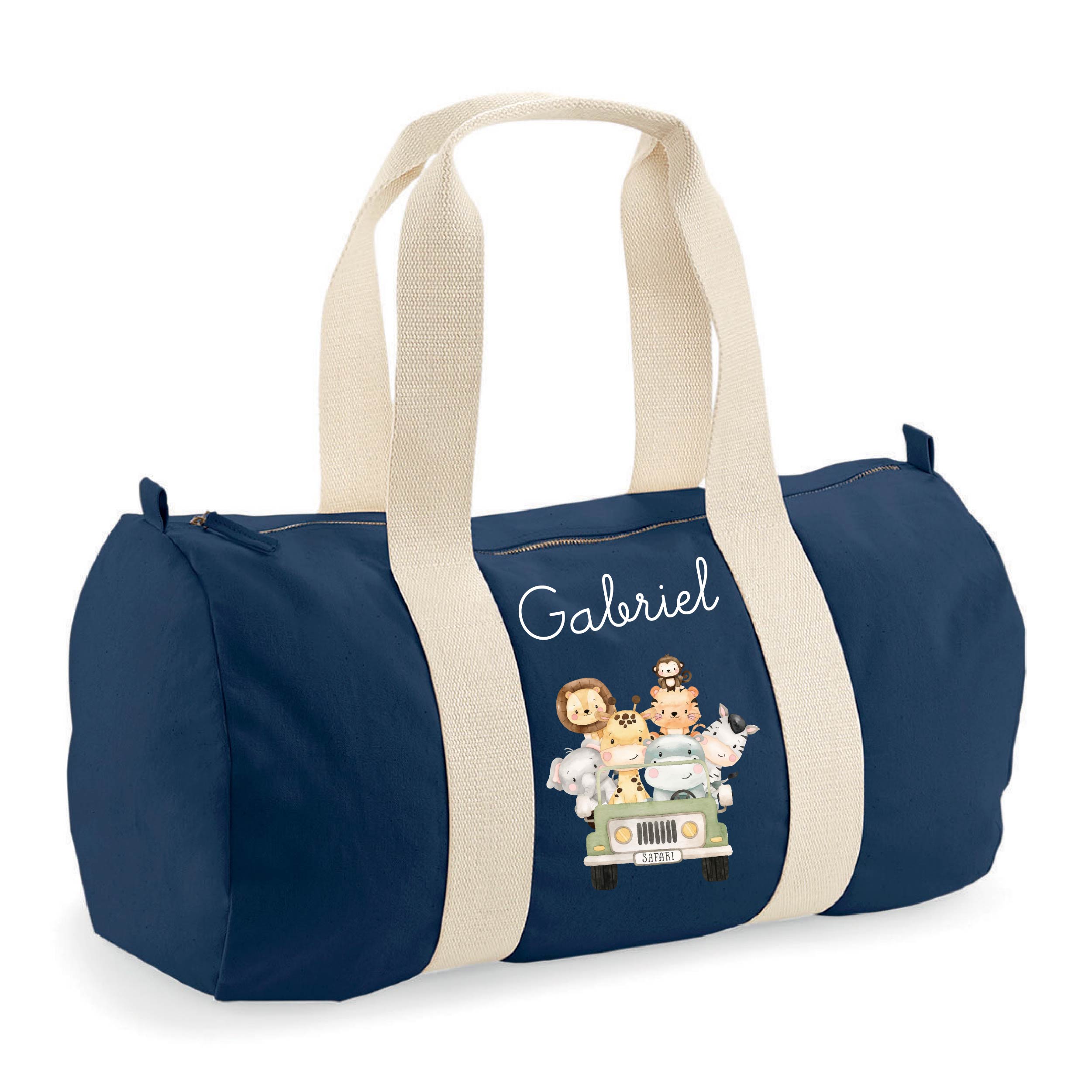 Borsone Baby in cotone canvas stampa Safari personalizzato con nome - Be Brave Boutique