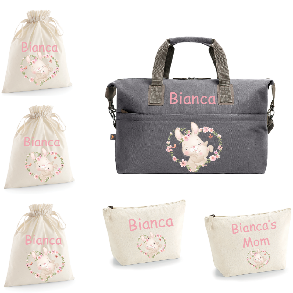 BORSONE IN COTONE PERSONALIZZATO CONIGLIETTO E MAMMA - Be Brave Boutique