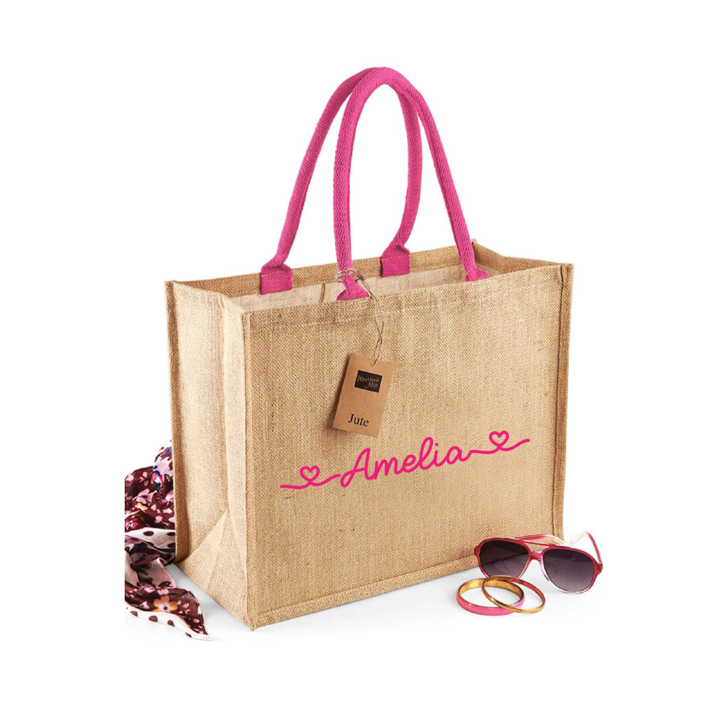 Borsa in Juta manico Fucsia personalizzabile Regalo maestre fine anno - Be Brave Boutique