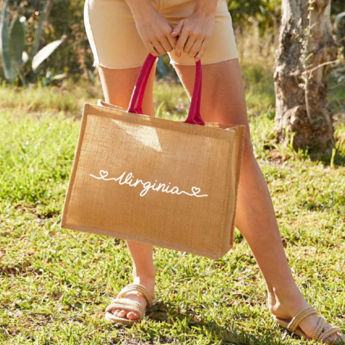 Borsa in Juta manico Fucsia personalizzabile Regalo maestre fine anno - Be Brave Boutique
