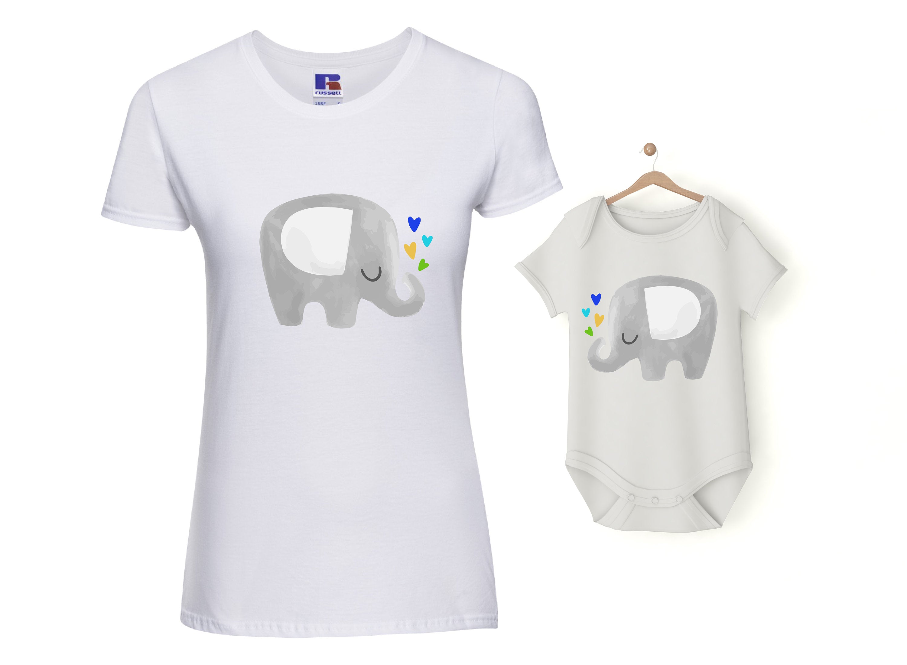set body più tshirt mamma con dolcissimi elefantini e cuori, la mamma ti amerà sempre! disponibile in bianco e nero coppia perfetta! - be brave boutique