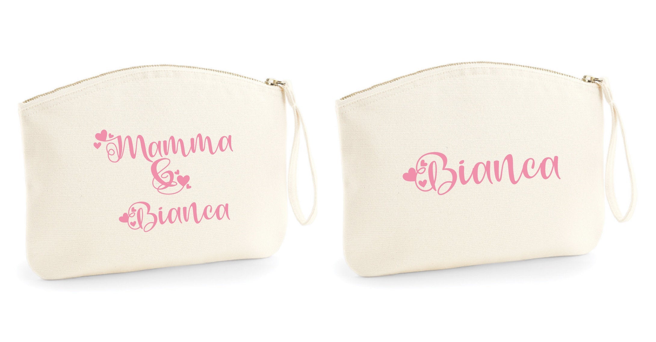 set di due pochette in cotone organico mamma e figlio porta tutto trucchi o da borsa comode e lavabili dolcissime e bellissime - be brave boutique