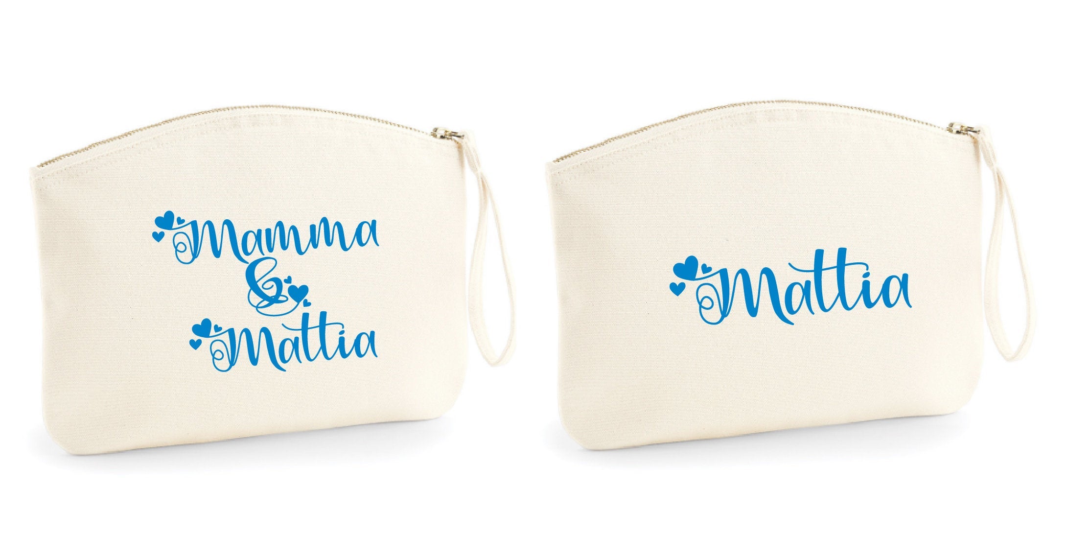 set di due pochette in cotone organico mamma e figlio porta tutto trucchi o da borsa comode e lavabili dolcissime e bellissime - be brave boutique