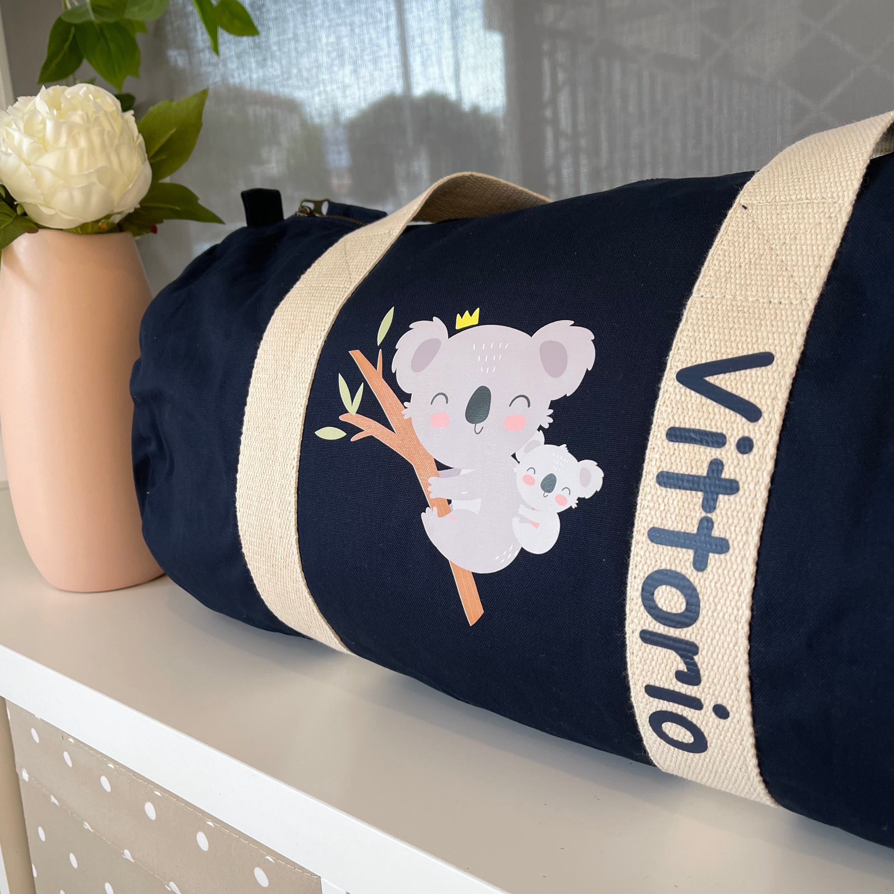 Borsone bambini cotone organico Canvas personalizzato con nome Koala mamma - Be Brave Boutique