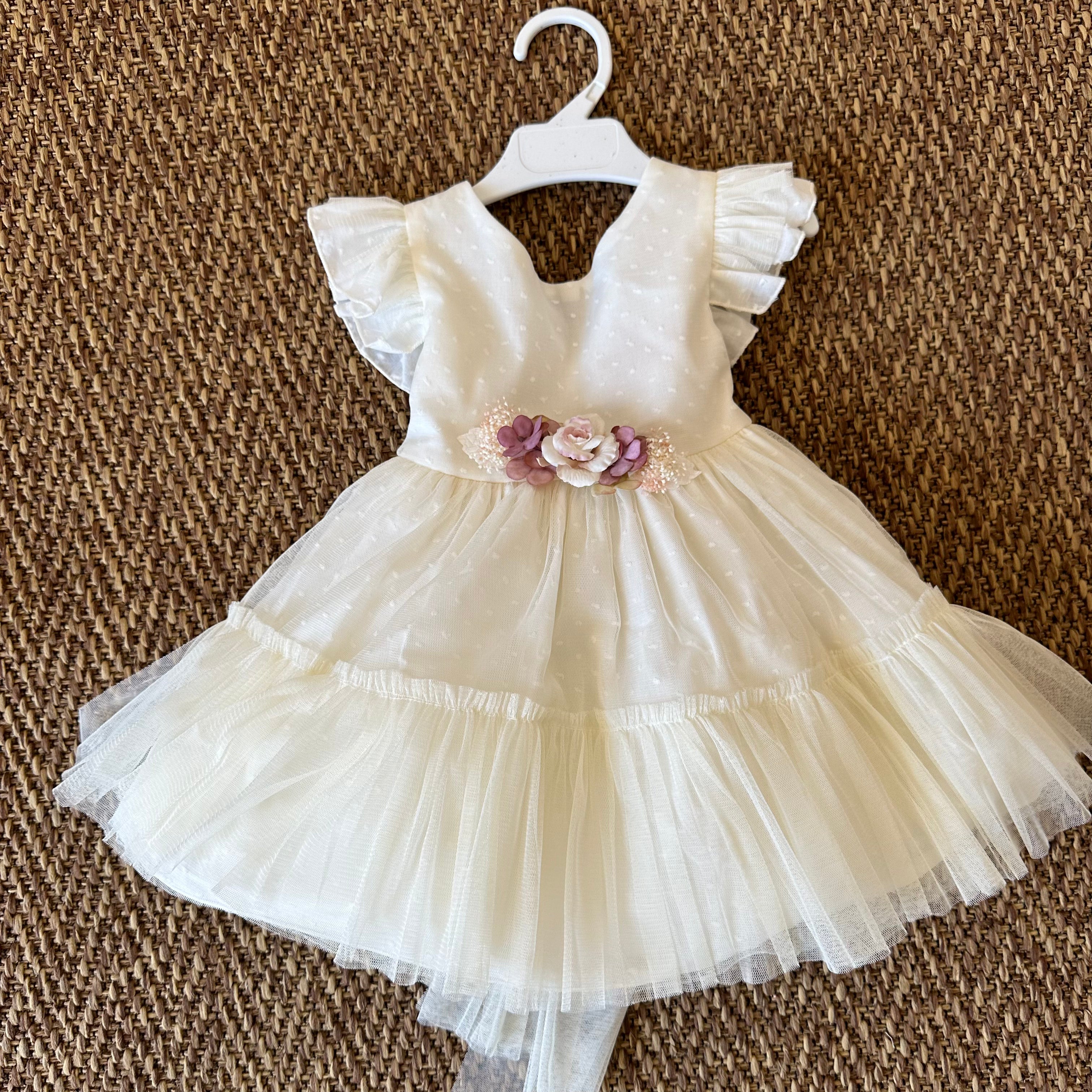 Abitino da cerimonia Bianco e Fiori Rosa da 2 a 6 anni - Be Brave Boutique