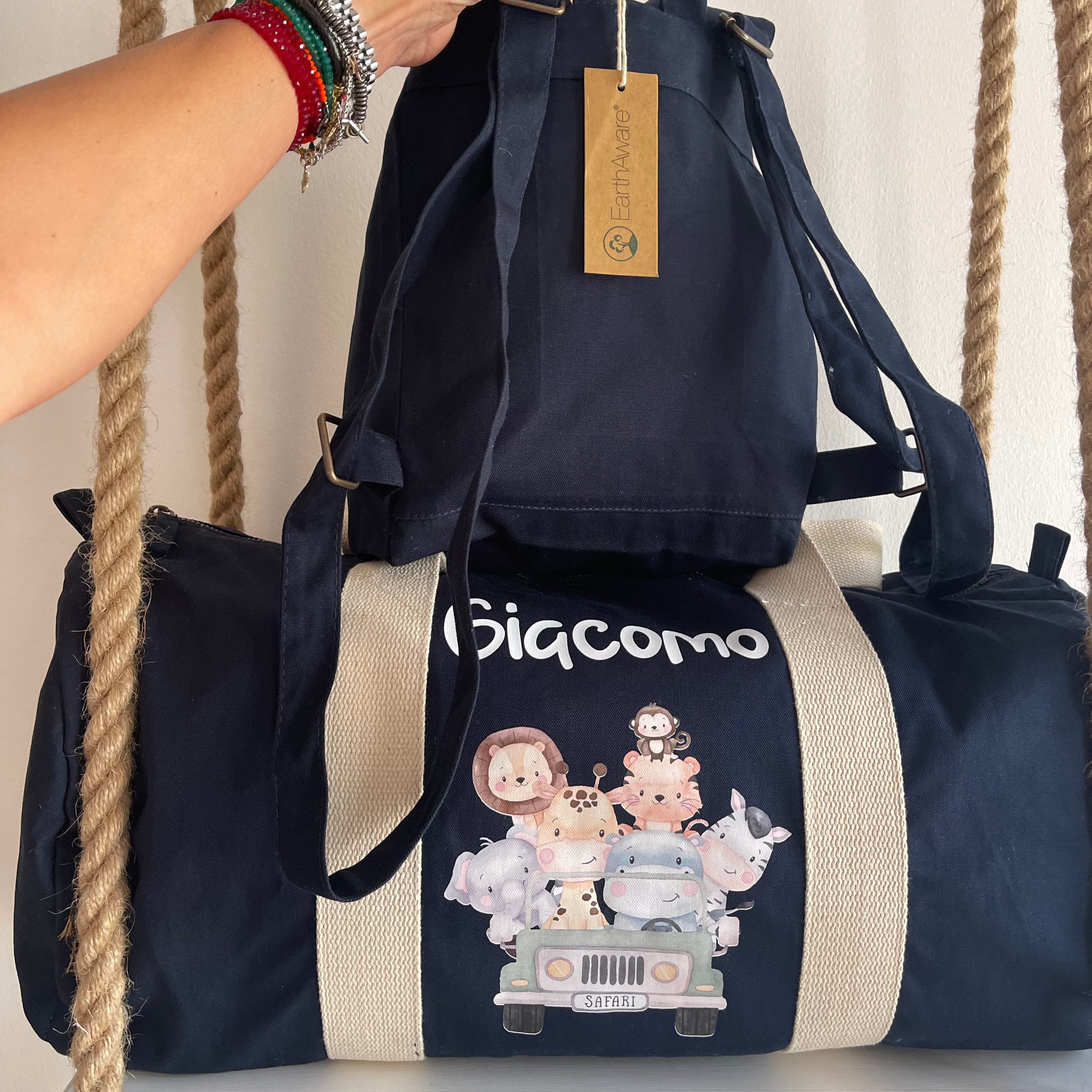 Borsone, zaino e pochette in cotone Safari personalizzabile - Be Brave Boutique