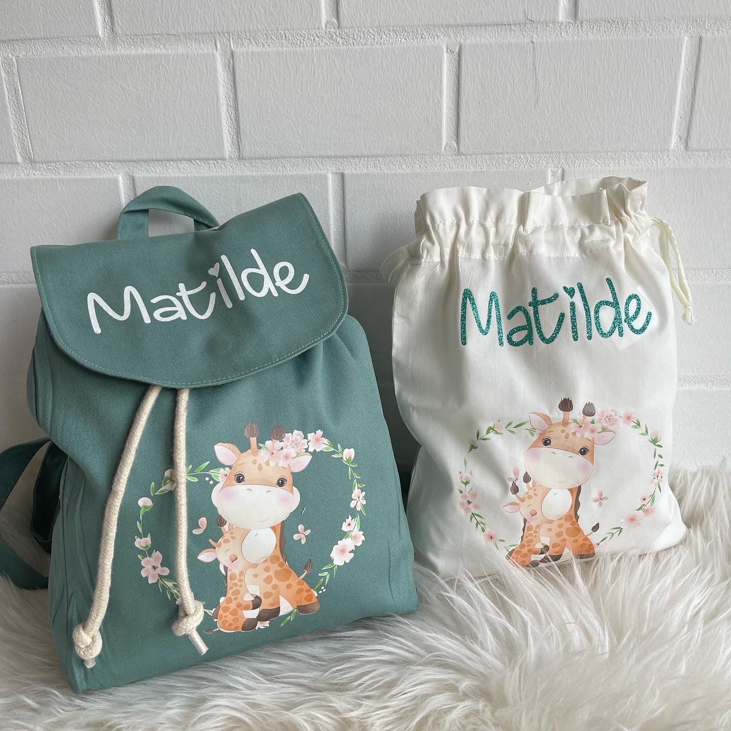 Mini Zaino in cotone e sacchetto cambi Giraffine - Be Brave Boutique