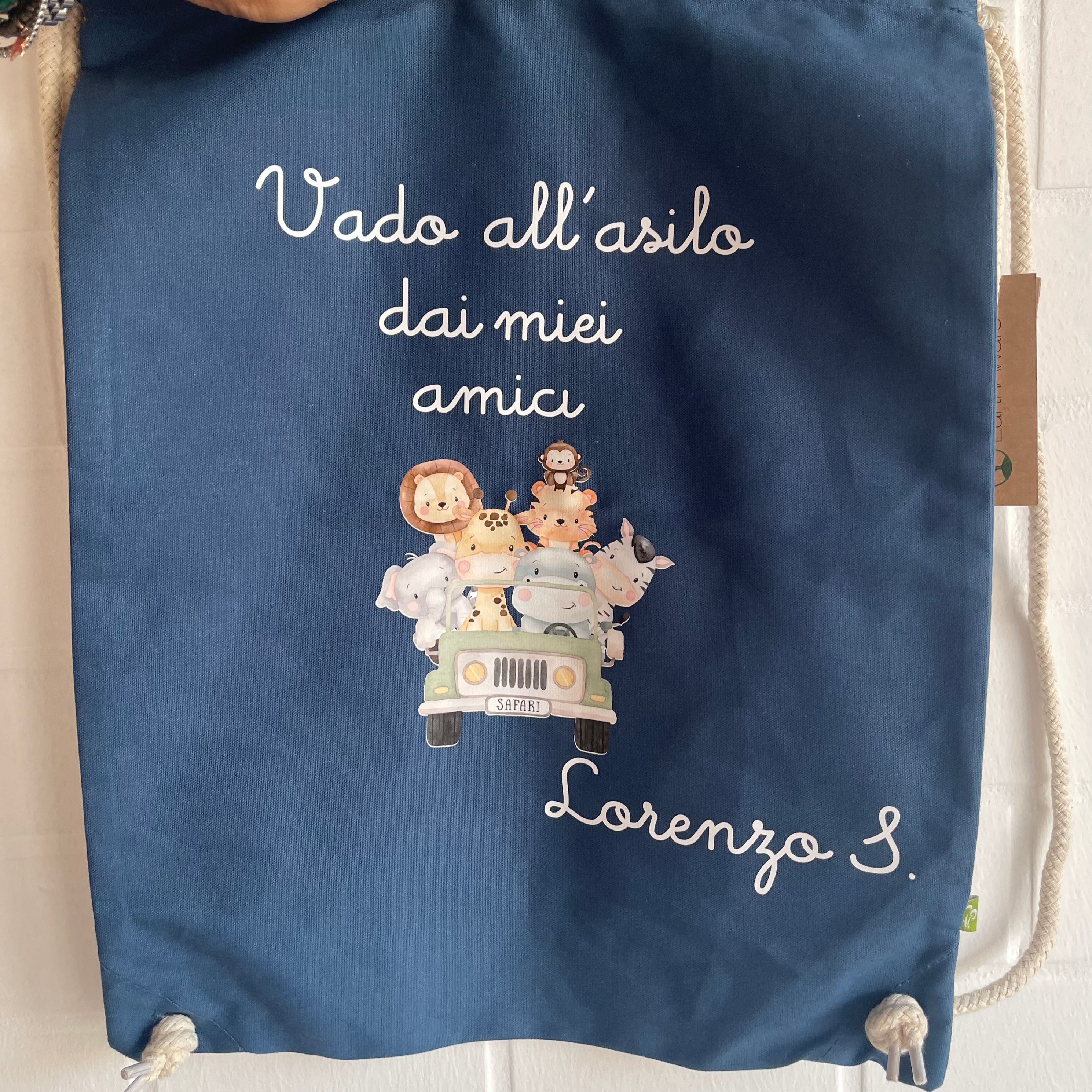 Zaino in cotone pesante Vado All'asilo dai miei amici - Be Brave Boutique