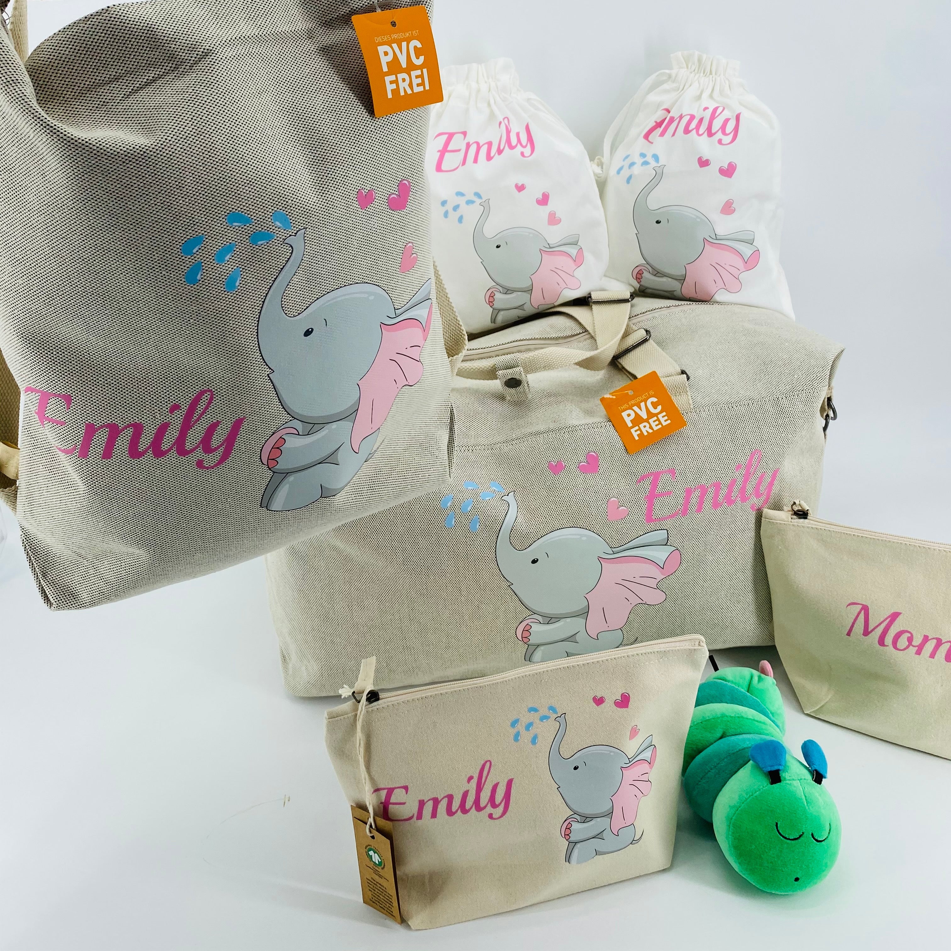 Borsone parto Elefantina, Borsa/zaino, 2 pochette e 3 sacchi in cotone organico omaggio - Be Brave Boutique