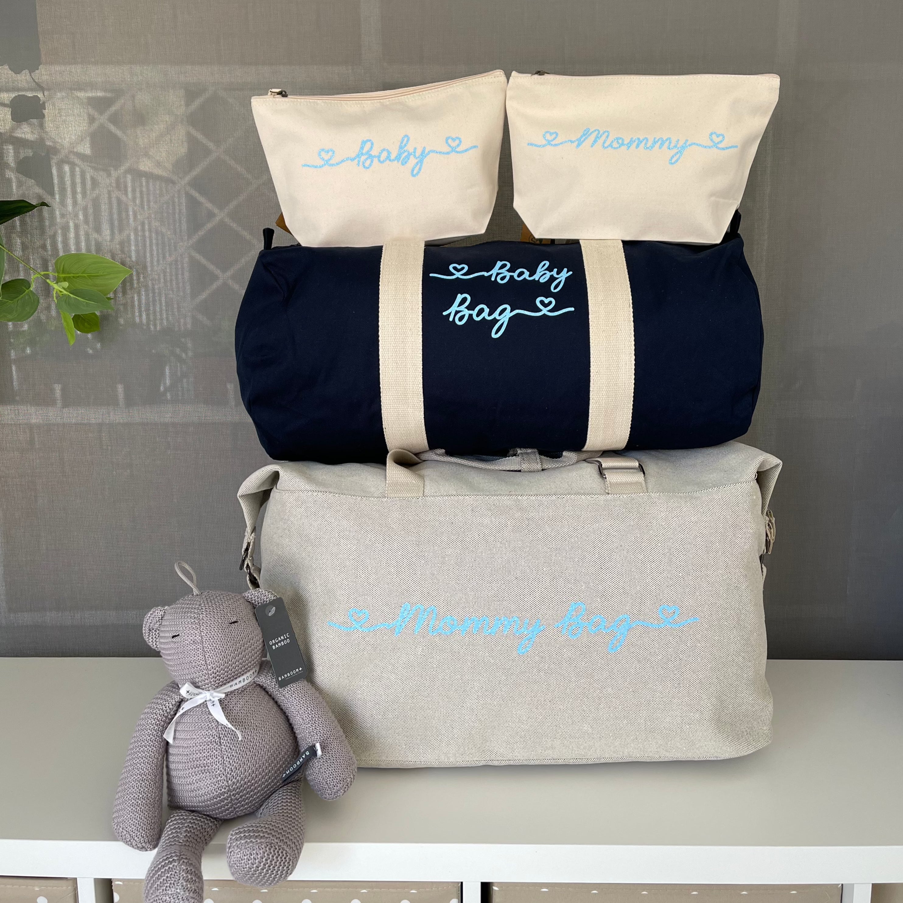 Borsone Mamma, 1 borsone Baby Blu e 2 Pochette - Be Brave Boutique