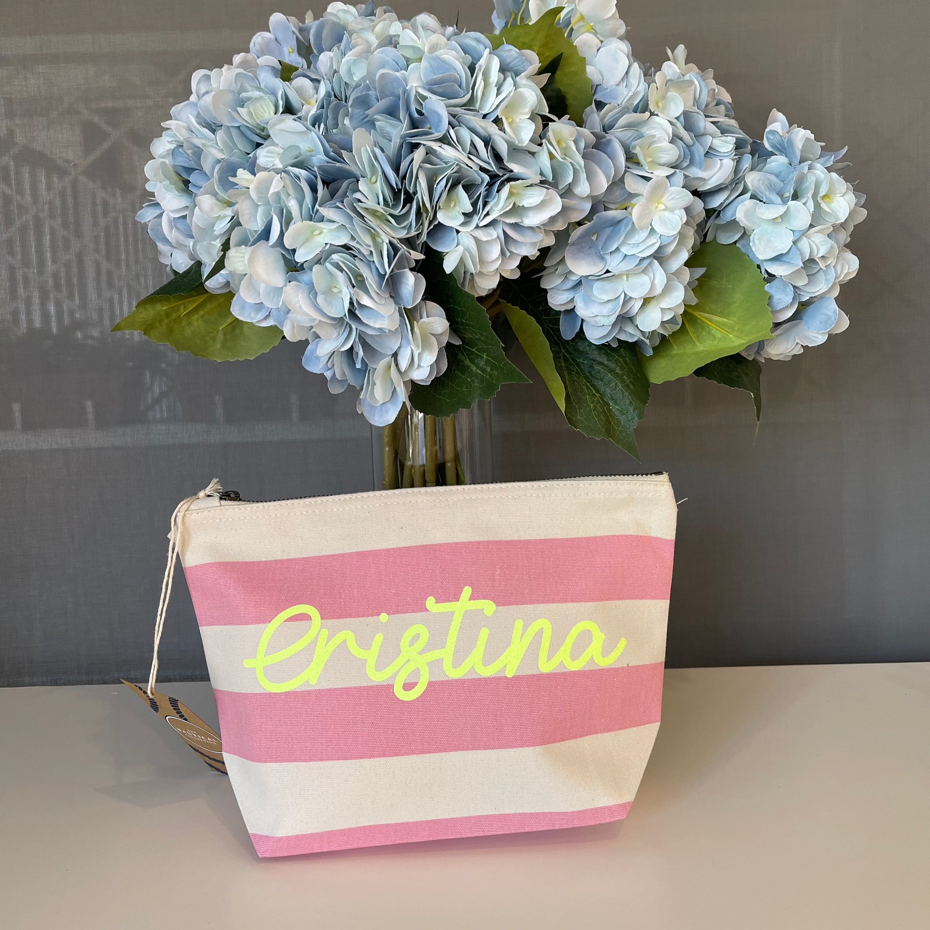 Pochette in cotone canvas a righe personalizzabile - Be Brave Boutique