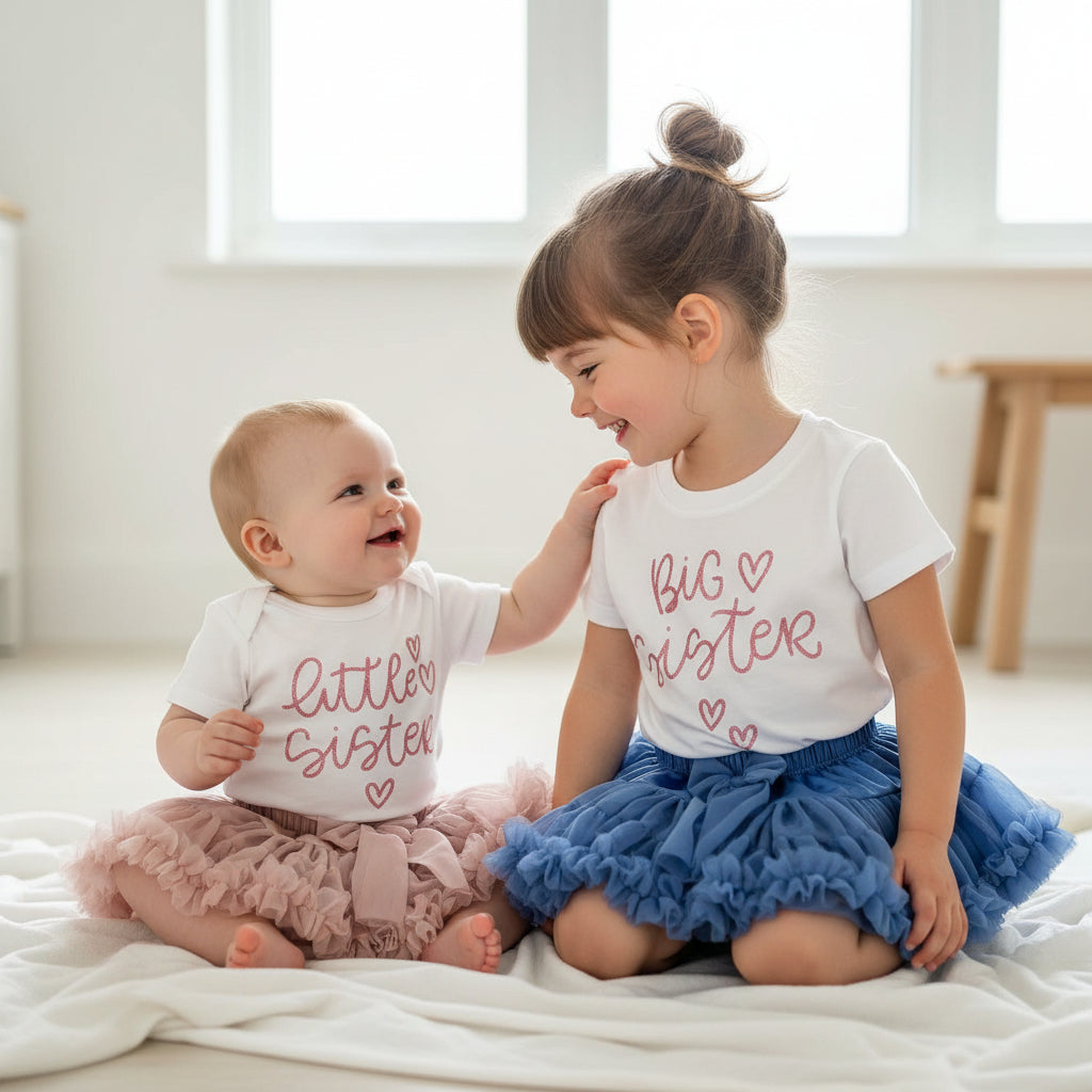 Coppia tshirt Big Sister Little Sister cuoricini - Be Brave Boutique