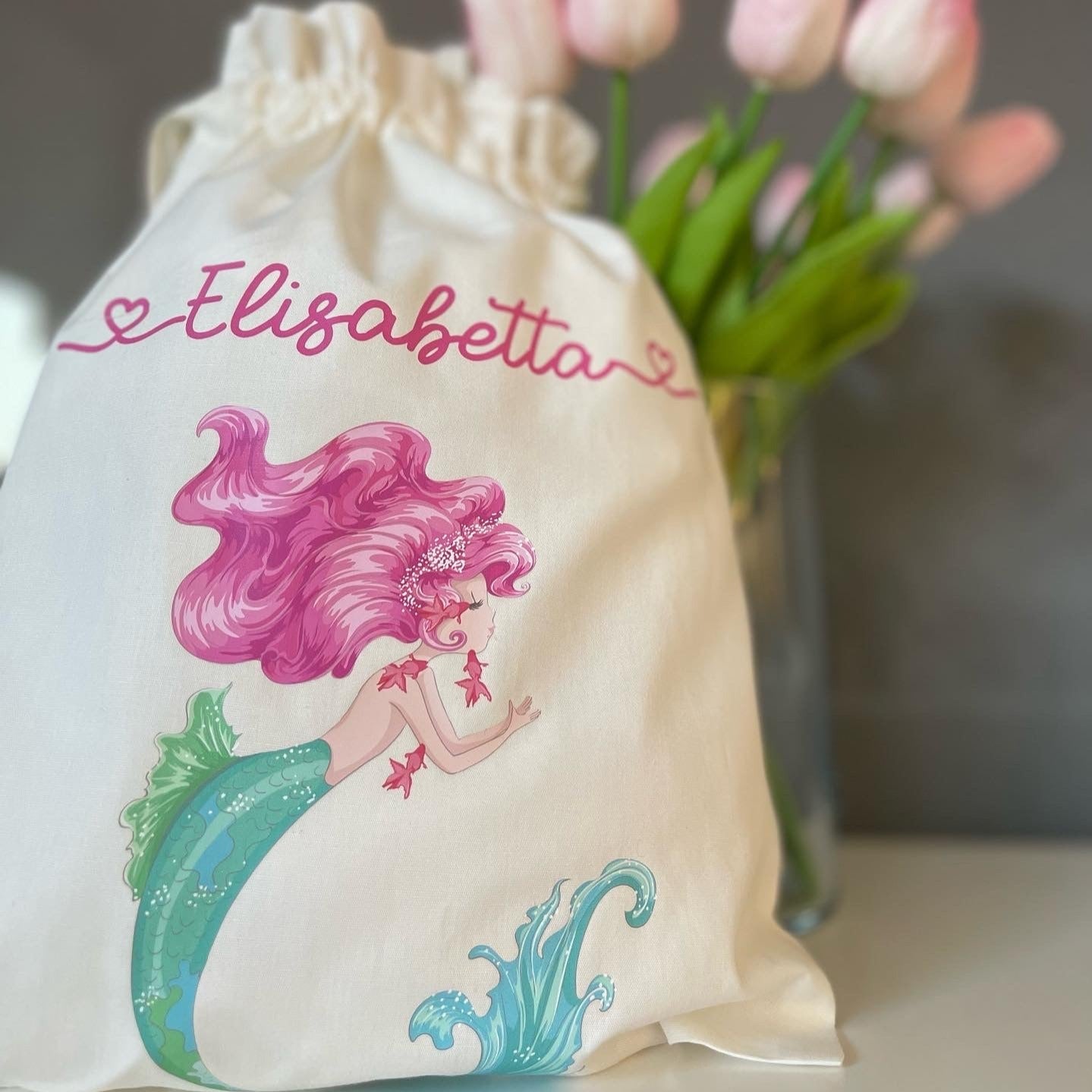Sacchetti primi cambi personalizzabili con nome Sirenetta - Be Brave Boutique