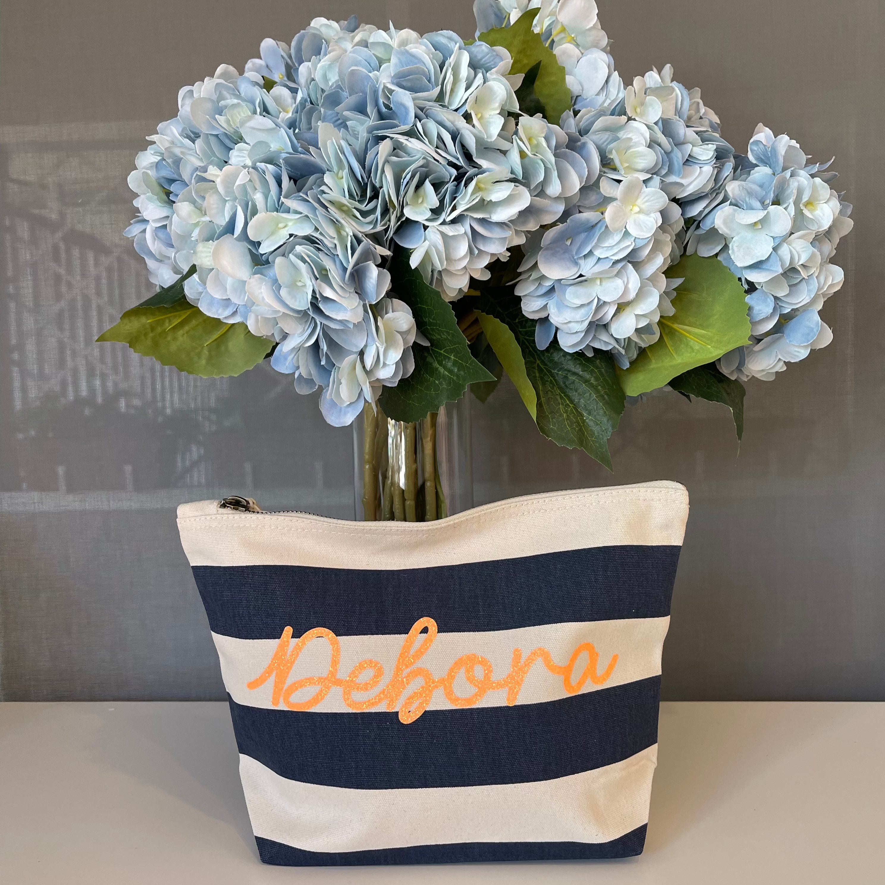 Pochette in cotone canvas a righe personalizzabile - Be Brave Boutique