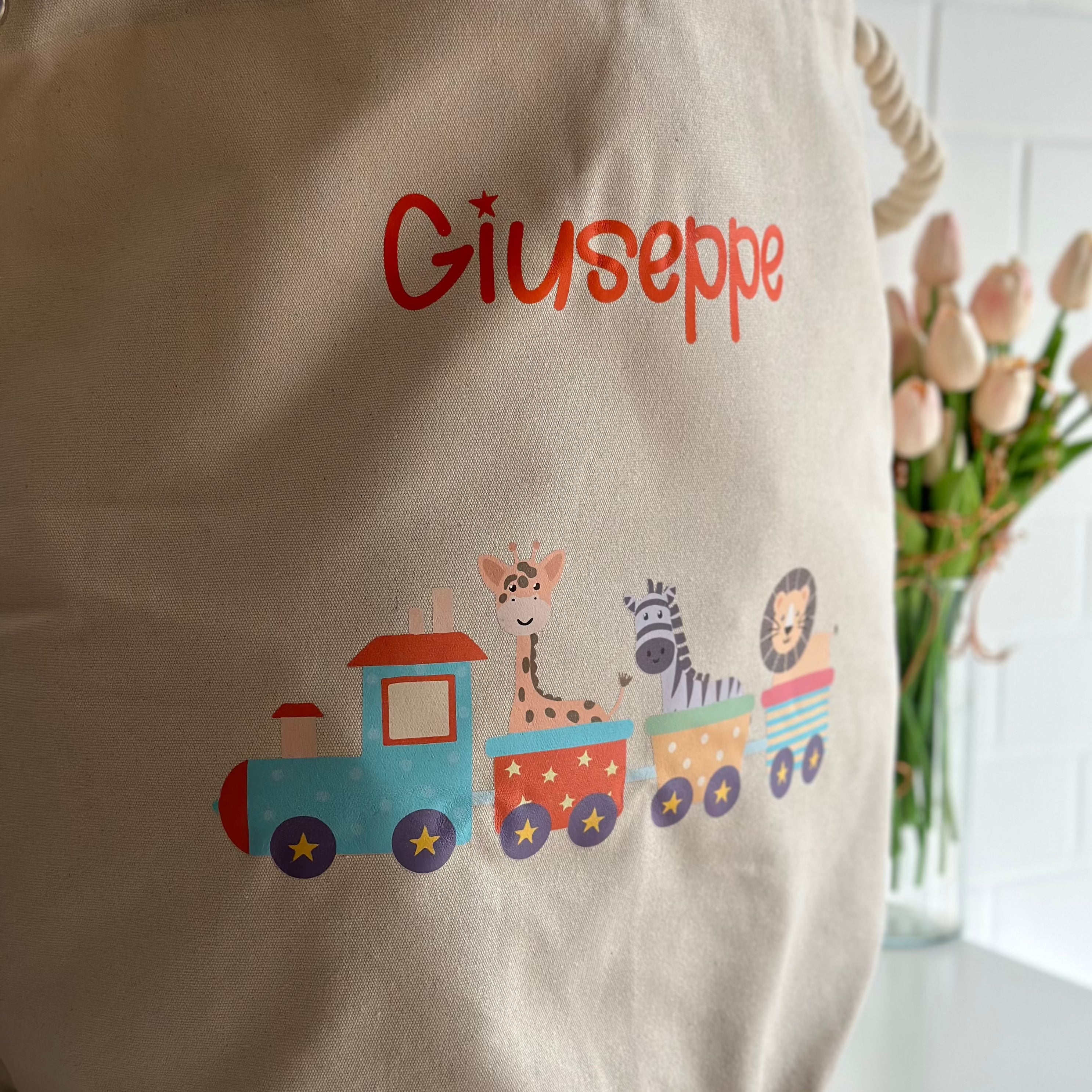 Cesta Porta giochi personalizzata con nome Trenino - Be Brave Boutique