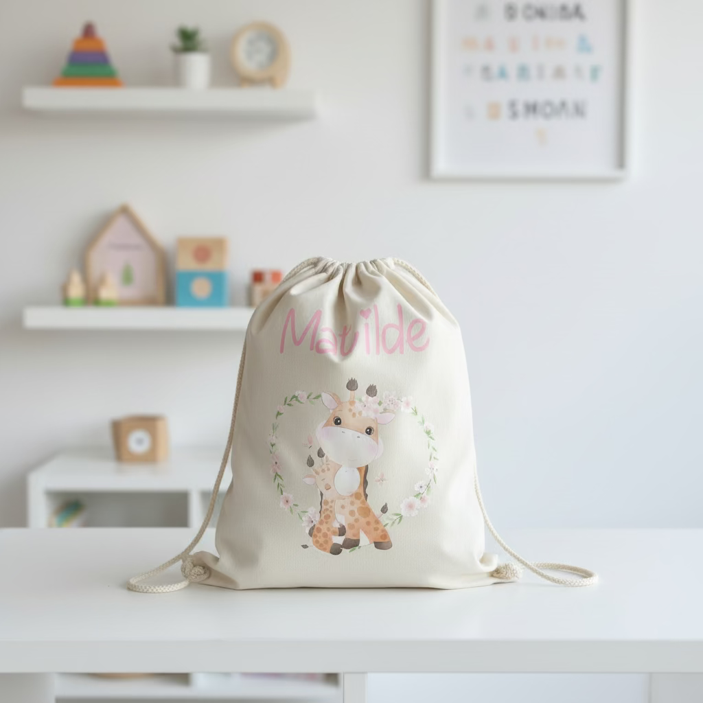 Zaino a sacca in cotone pesante Giraffine - Be Brave Boutique