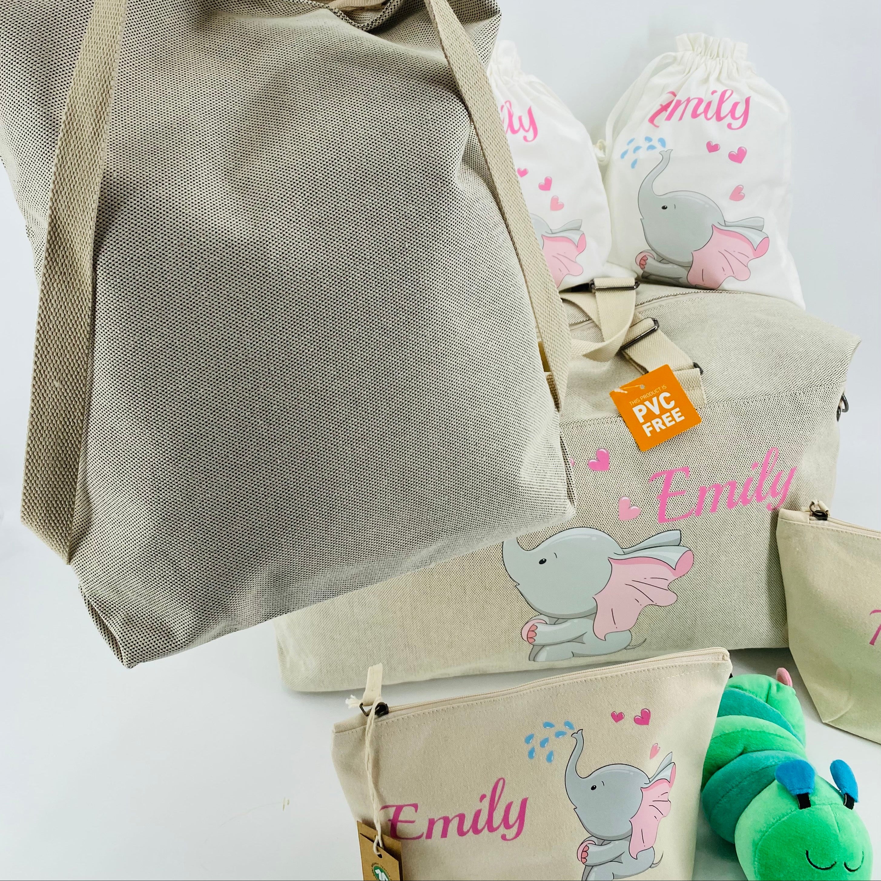 Borsone parto Elefantina, Borsa/zaino, 2 pochette e 3 sacchi in cotone organico omaggio - Be Brave Boutique