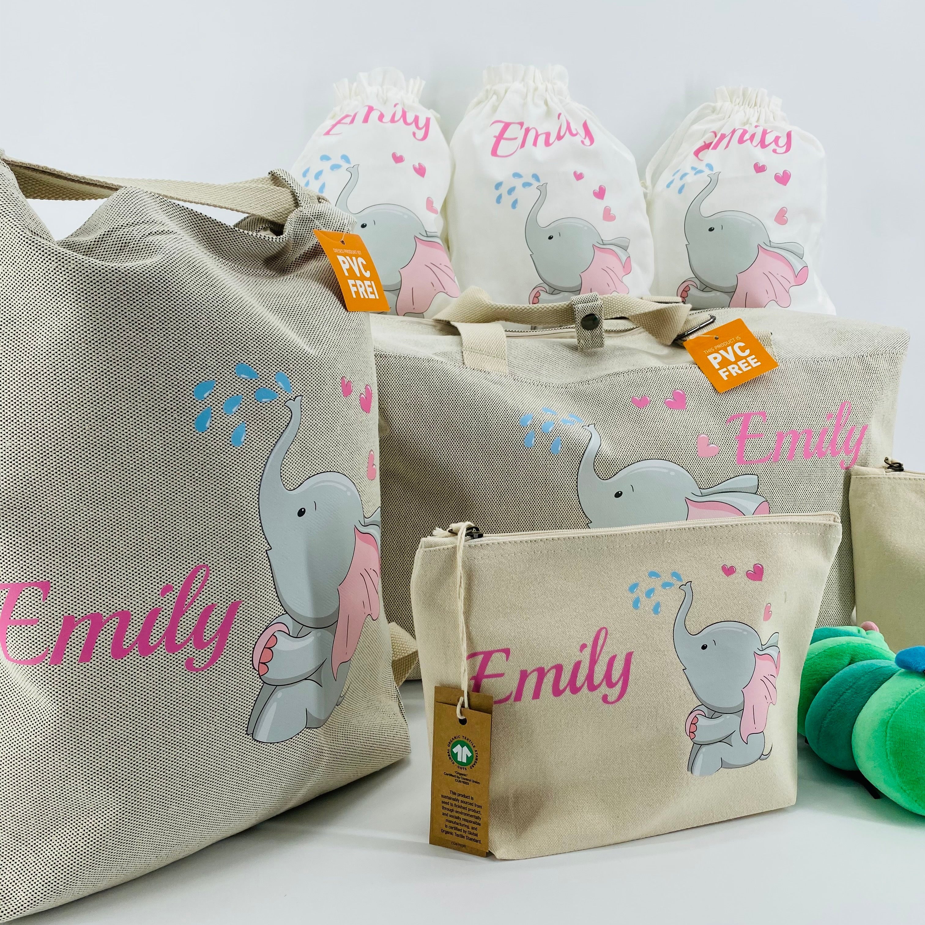 Borsone parto Elefantina, Borsa/zaino, 2 pochette e 3 sacchi in cotone organico omaggio - Be Brave Boutique