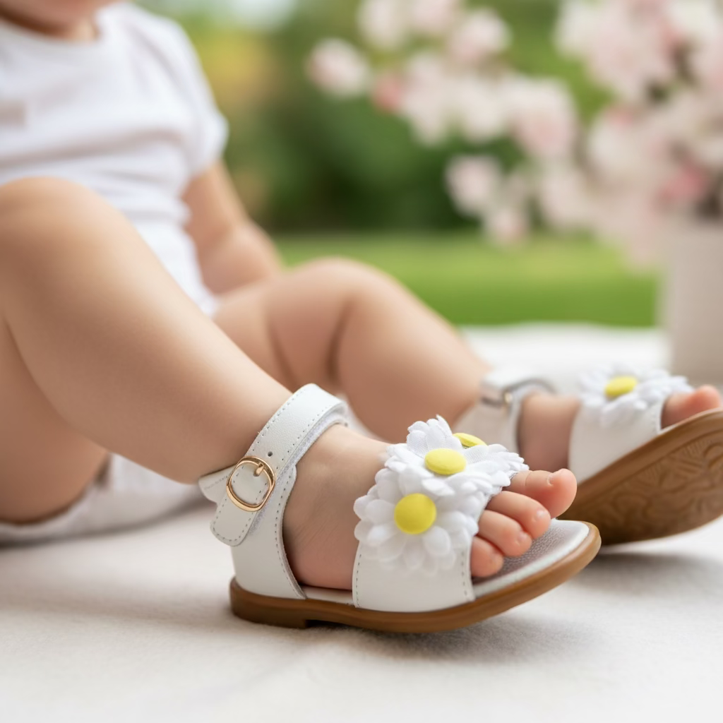 ANDANINES sandali cerimonia bianchi con Margherite e plantare anatomico - Be Brave Boutique