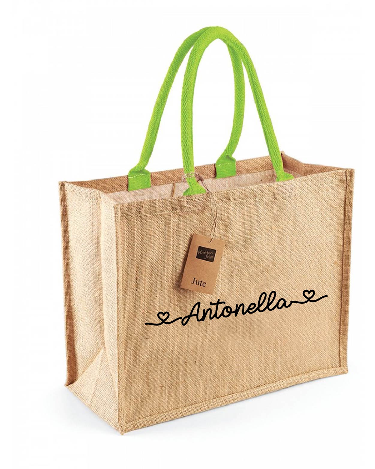 Borsa in Juta Manico Verde personalizzabile Regalo maestre fine anno o mare - Be Brave Boutique