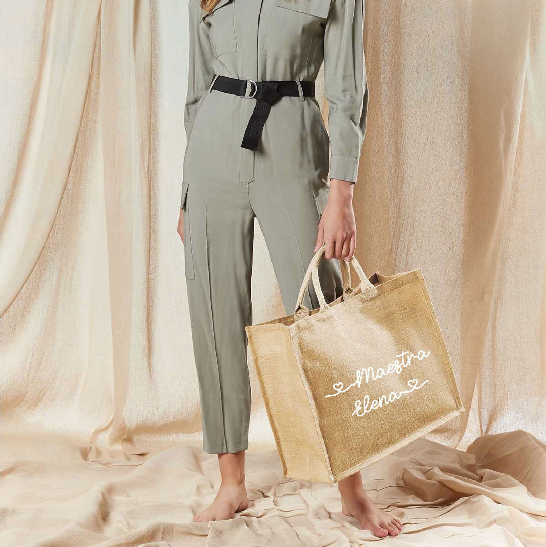 Borsa in Juta Total Beige personalizzabile Regalo maestre fine anno - Be Brave Boutique