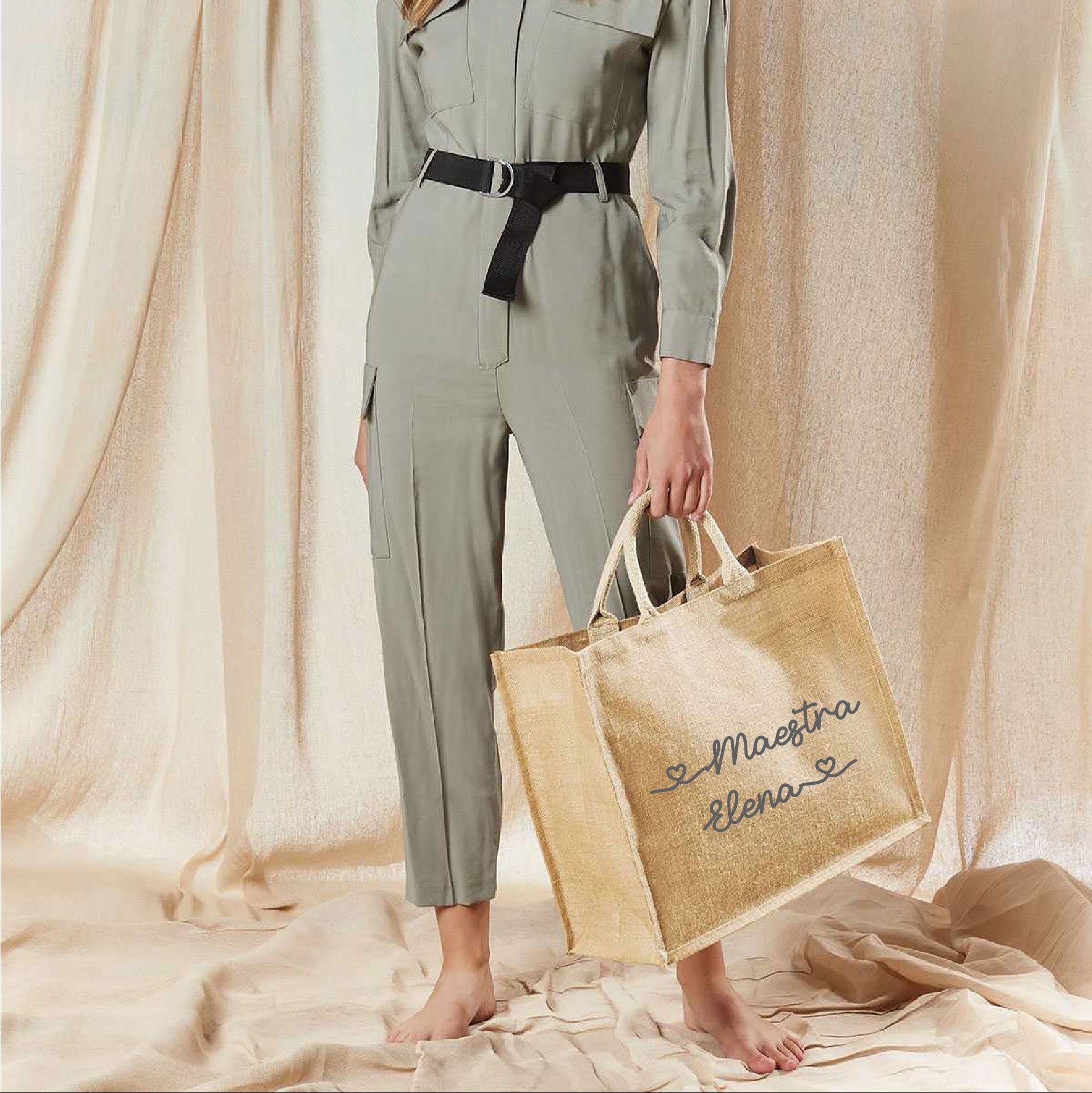 Borsa in Juta Total Beige personalizzabile Regalo maestre fine anno - Be Brave Boutique