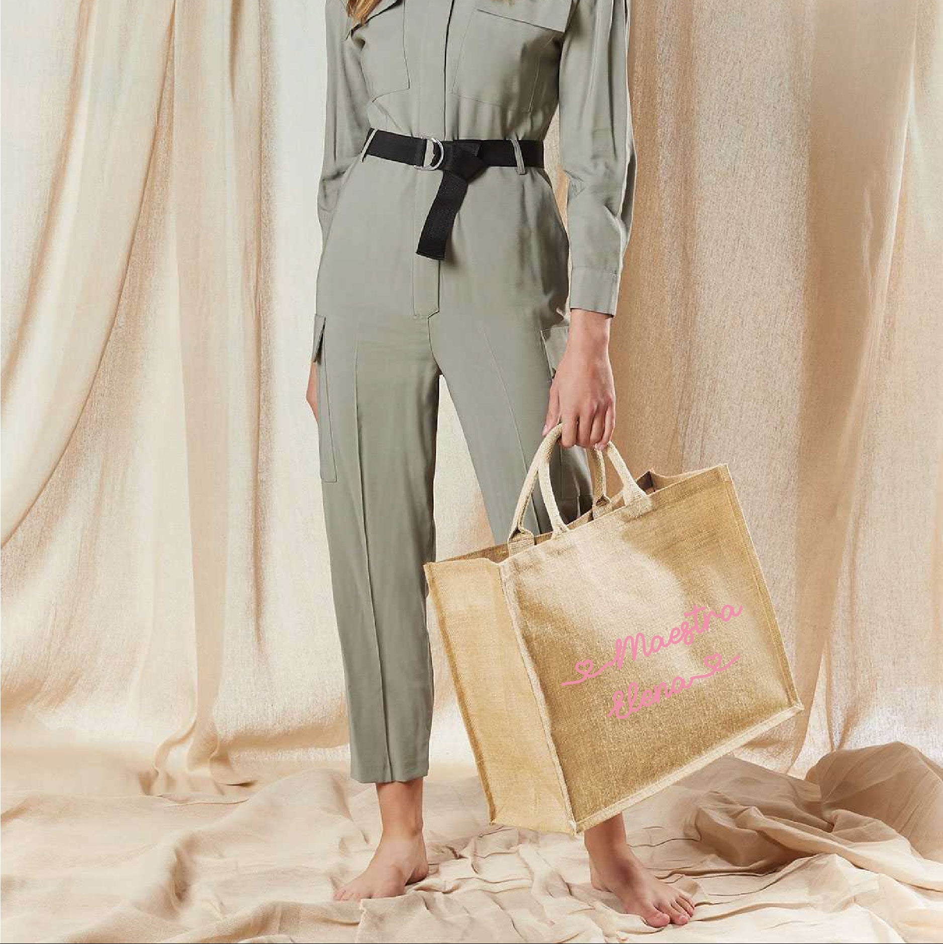 Borsa in Juta Total Beige personalizzabile Regalo maestre fine anno - Be Brave Boutique