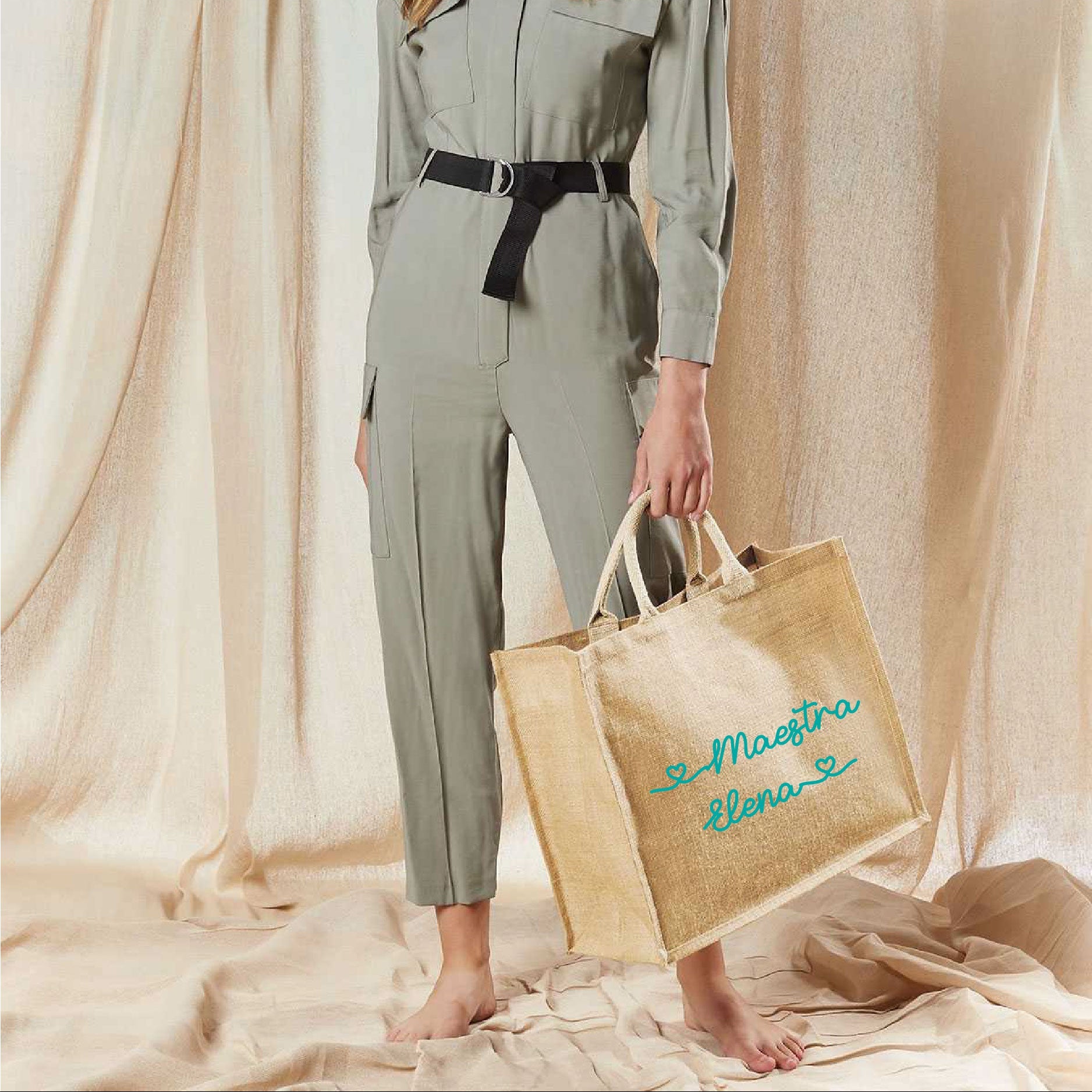 Borsa in Juta Total Beige personalizzabile Regalo maestre fine anno - Be Brave Boutique