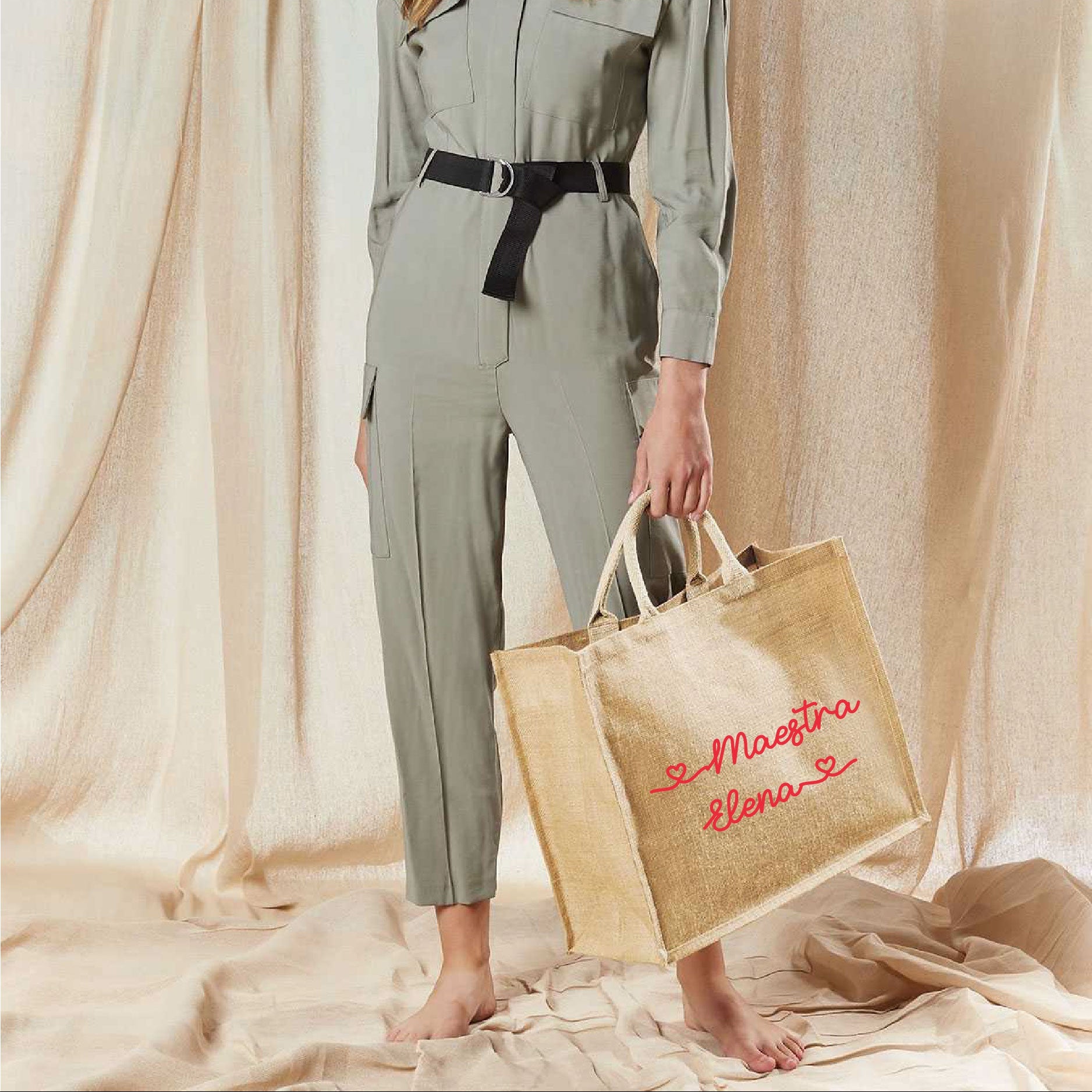Borsa in Juta Total Beige personalizzabile Regalo maestre fine anno - Be Brave Boutique