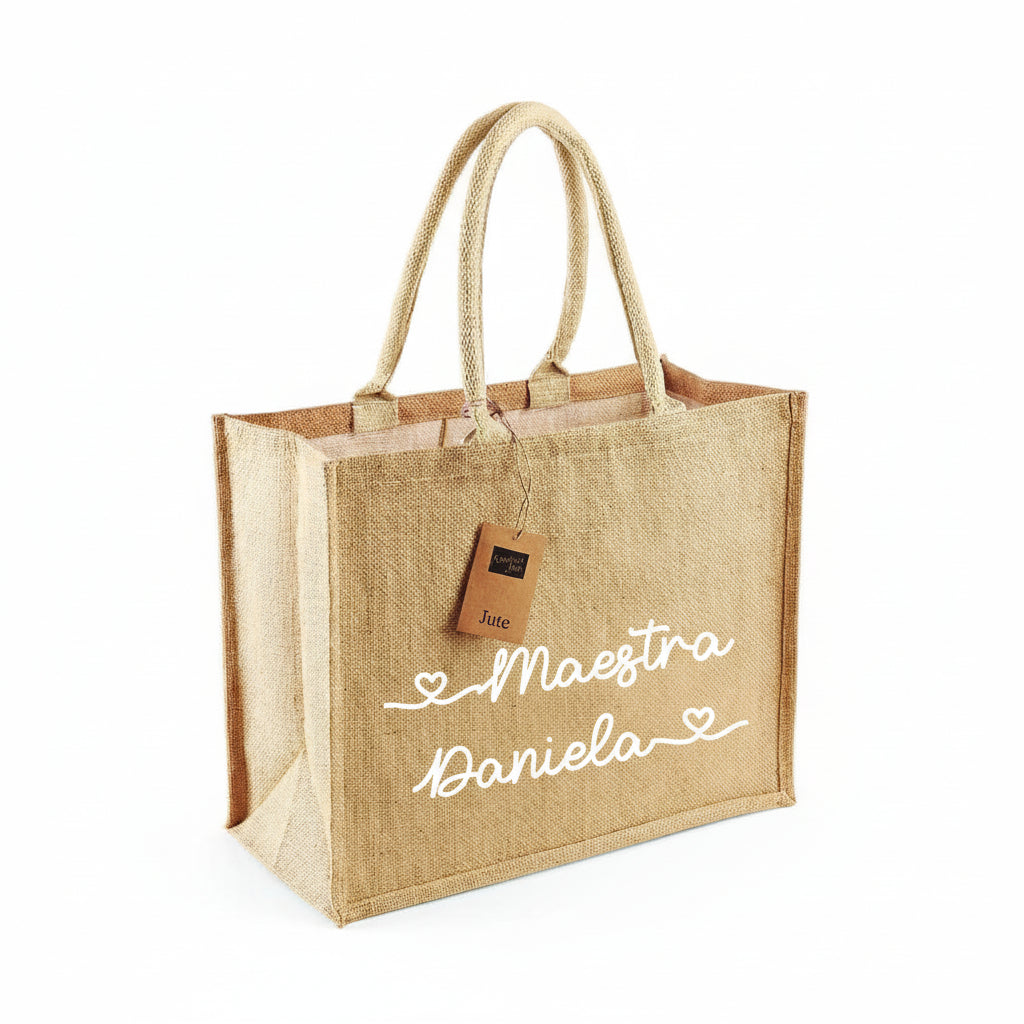 Borsa in Juta Total Beige personalizzabile Regalo maestre fine anno - Be Brave Boutique