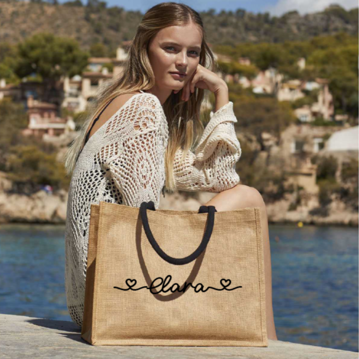 Borsa in Juta manico nero personalizzabile Regalo maestre fine anno - Be Brave Boutique