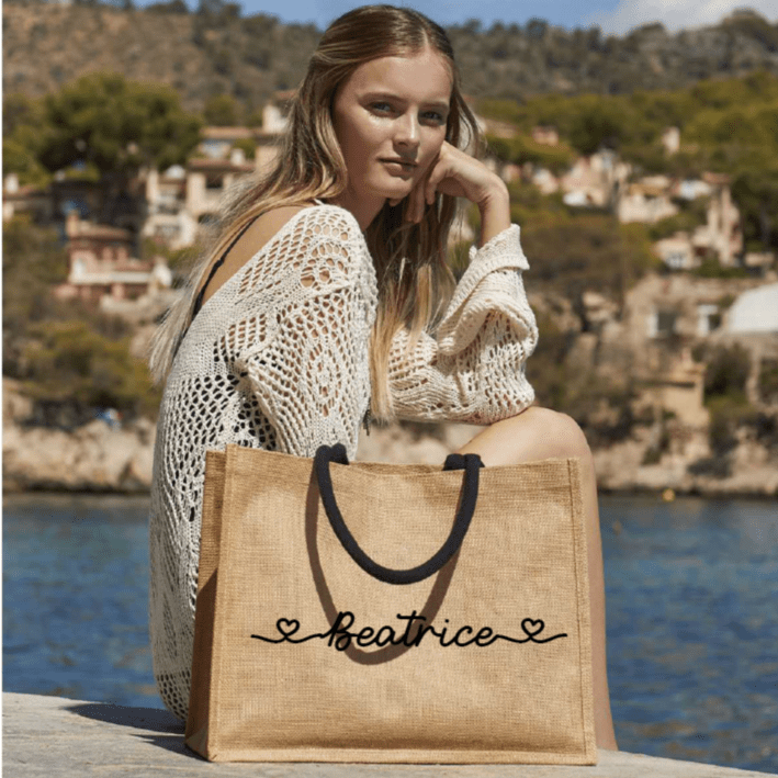 Borsa in Juta manico nero personalizzabile Regalo maestre fine anno - Be Brave Boutique