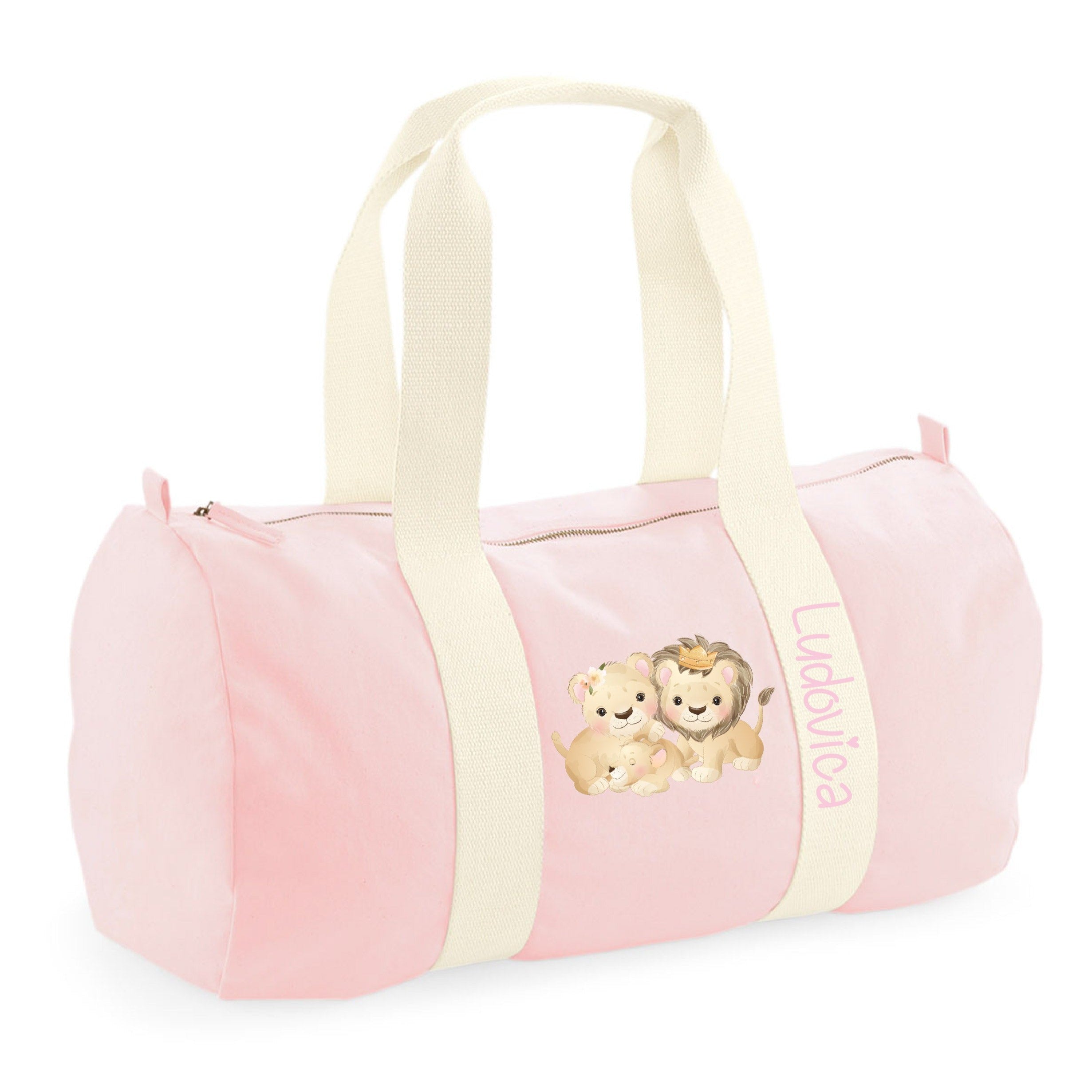 Borsone in cotone canvas Rosa personalizzato Famiglia Leoni - Be Brave Boutique