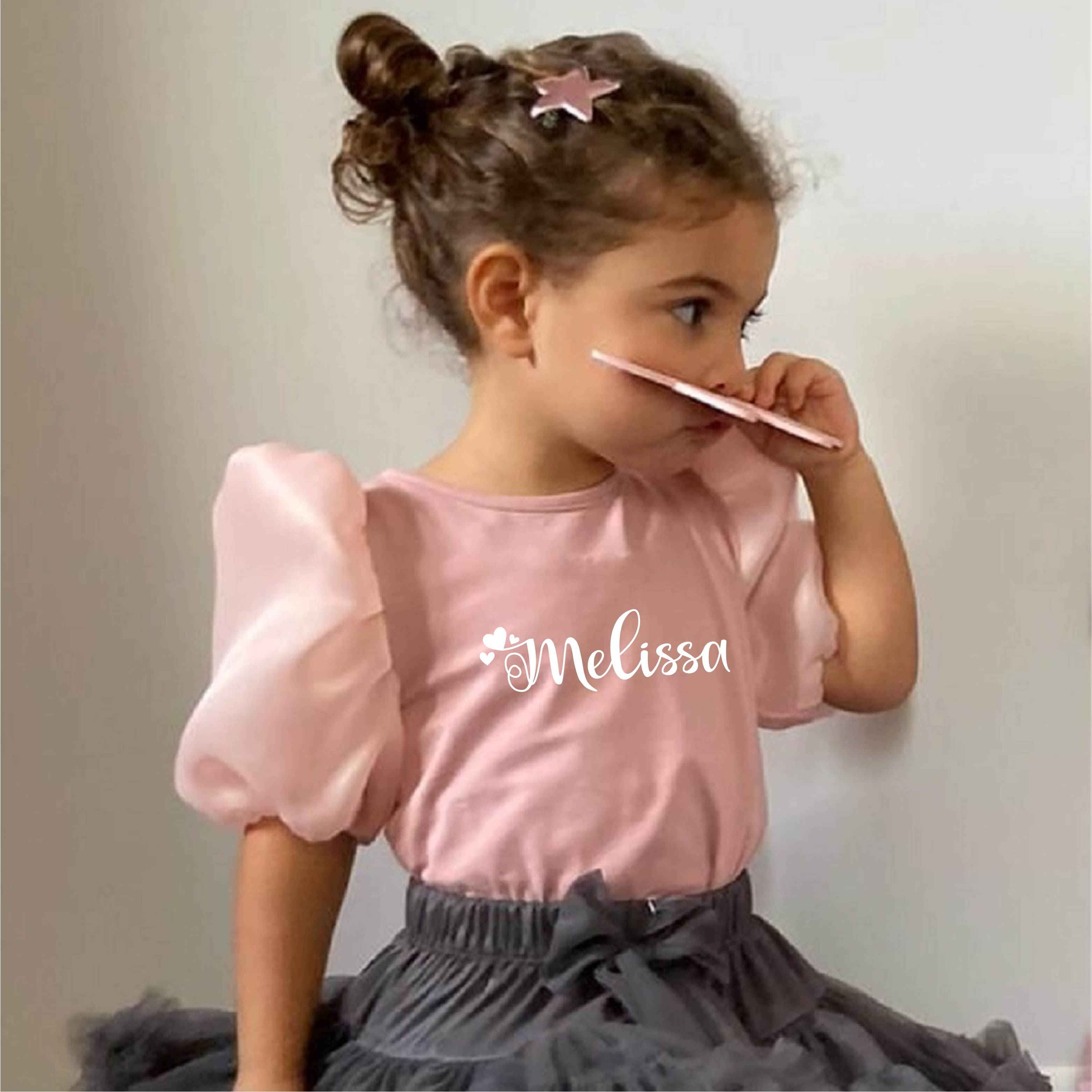 Maglietta in cotone Rosa personalizzabile con maniche in Organza - Be Brave Boutique