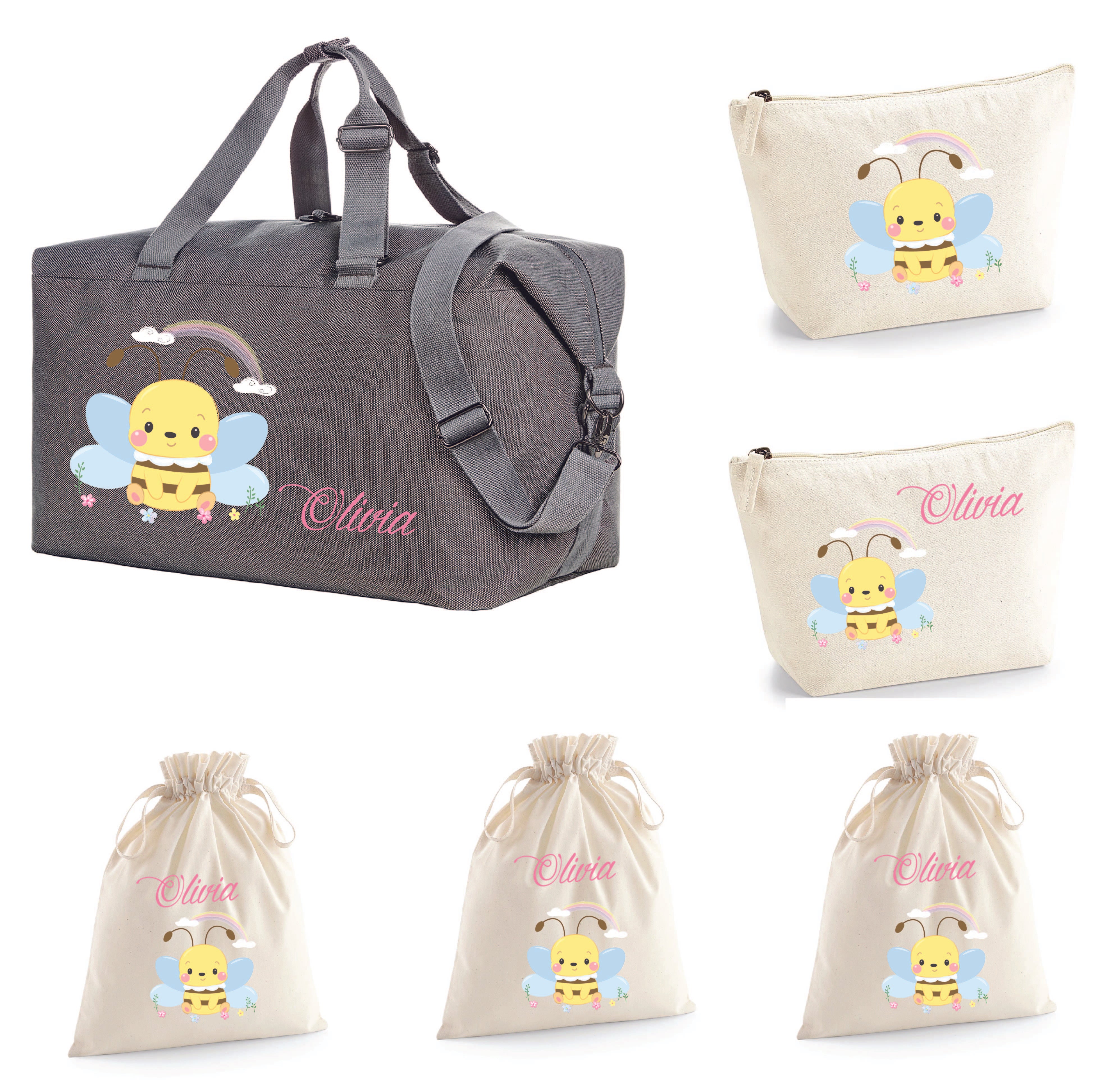 Borsone Mommy Grey 2 beauty e 3 sacchi nascita con Ape e nome - Be Brave Boutique