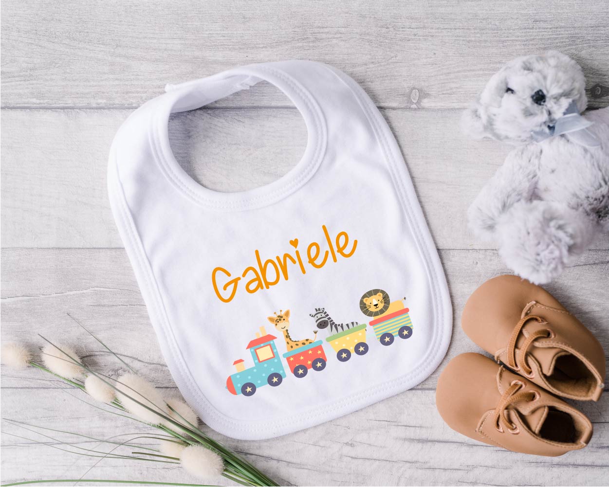 Bavaglino in Cotone organico Trenino personalizzabile - Be Brave Boutique