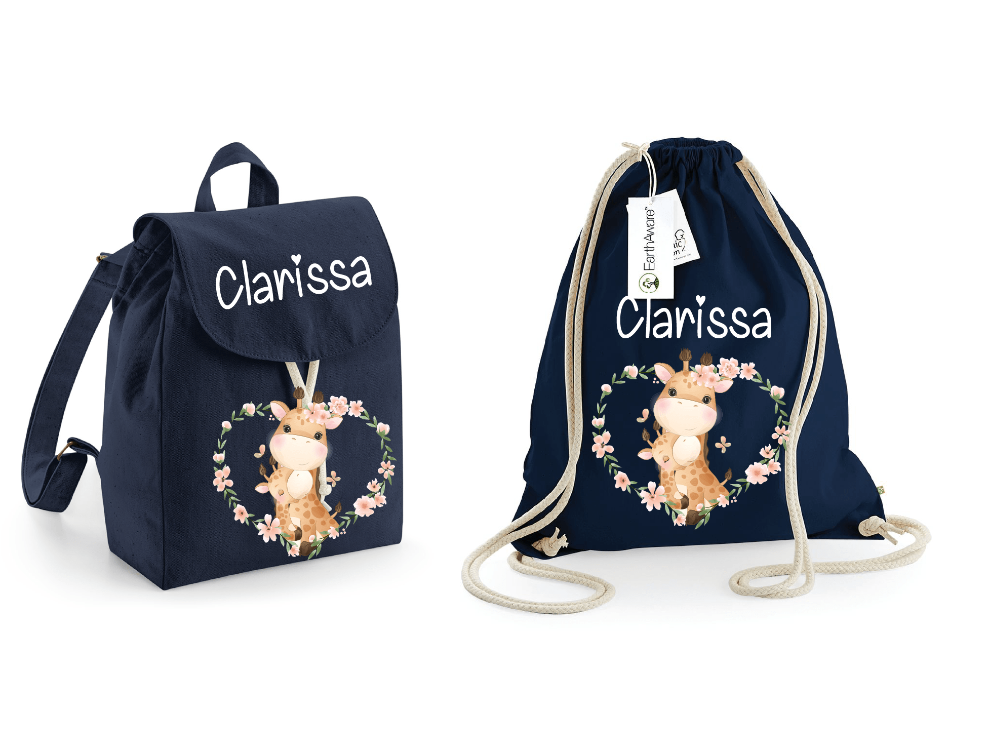 Mini Zaino in cotone e Sacca personalizzabile giraffine - Be Brave Boutique