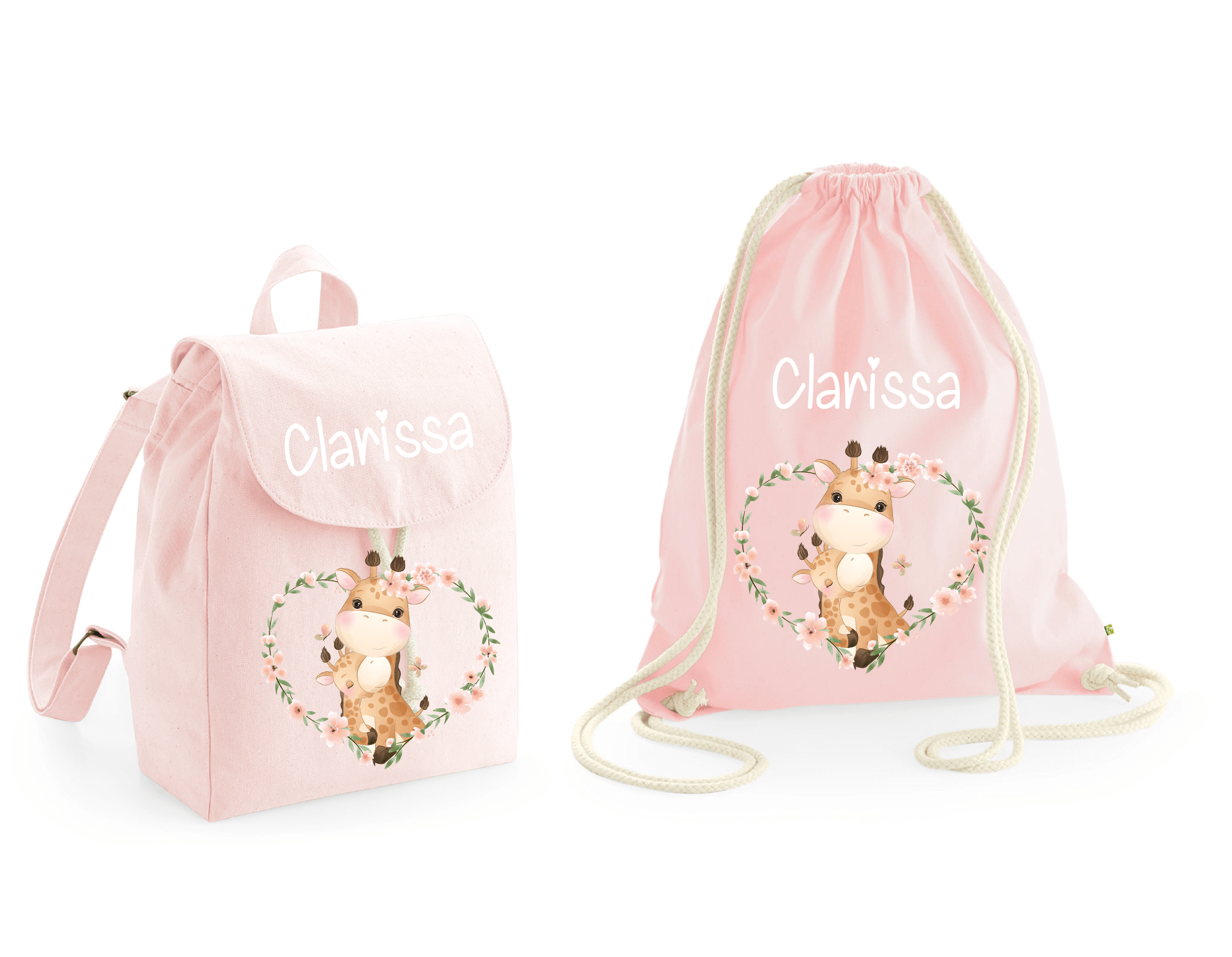 Mini Zaino in cotone e Sacca personalizzabile giraffine - Be Brave Boutique