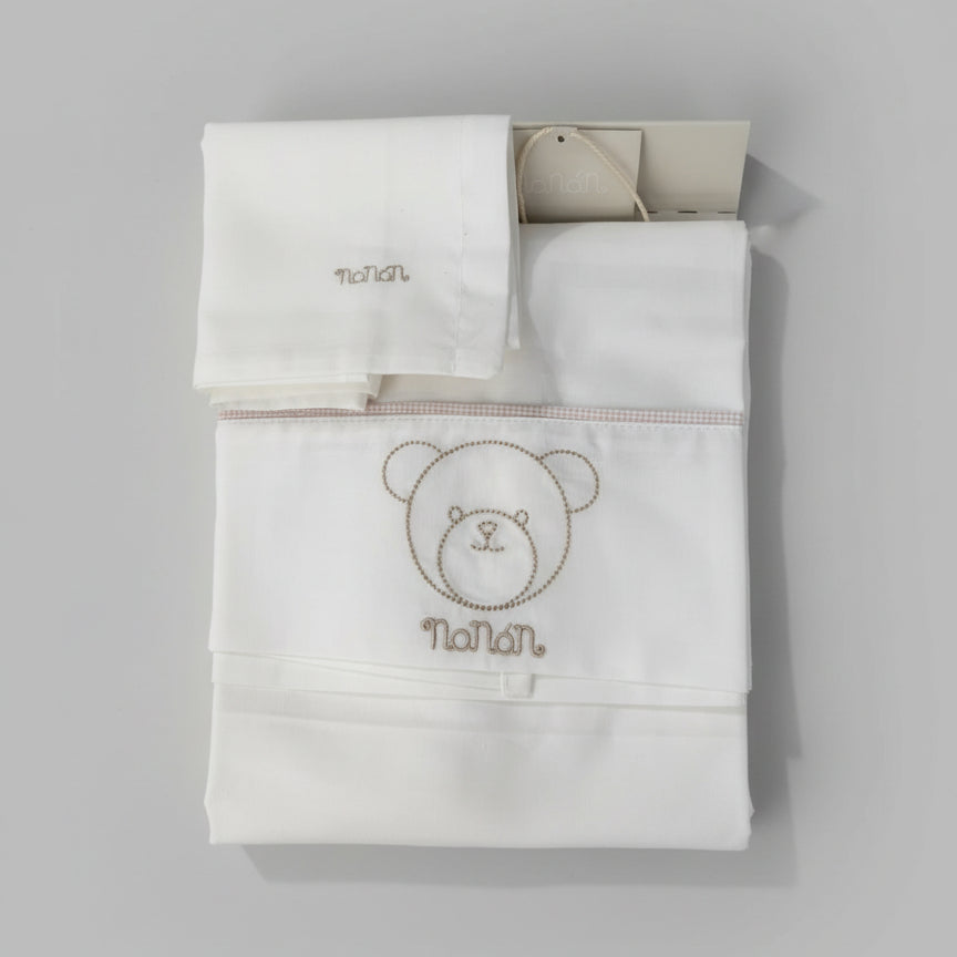 Lenzuolo carrozzina  con piping Nanan con ricamo orsetto