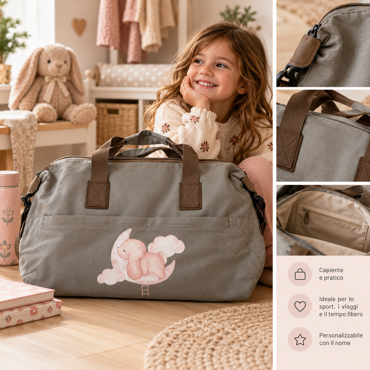 Borsa Multifunzionale adattabile al Passeggino e Personalizzabile Coniglietto su Nuvola