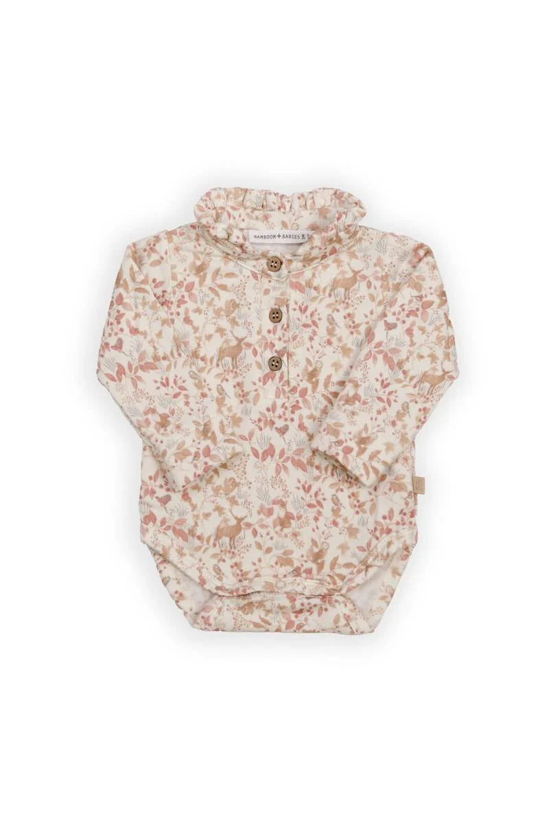 Body a polo con colletto volant - PRINT AUTUMN FOREST 342 - Be Brave Boutique