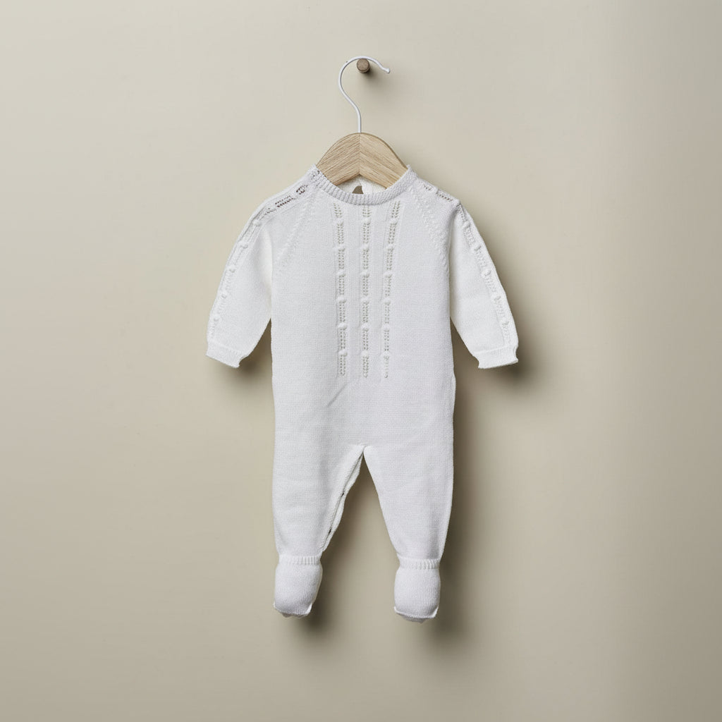 Tutina nascita lavorata a maglia bianco - Be Brave Boutique