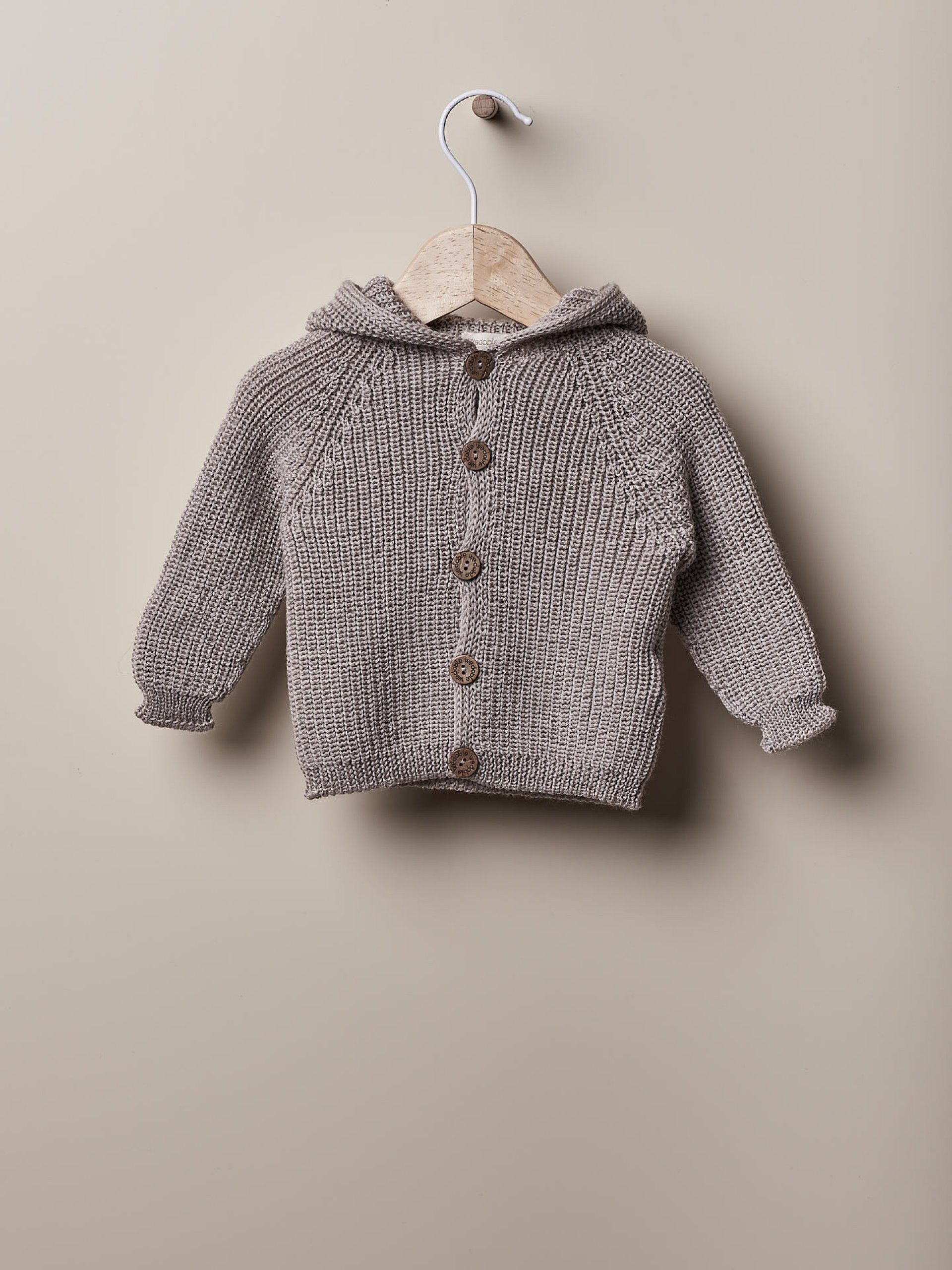 Completo Pantalone+Cardigan con cappuccio lavorato a maglia in punto coste inglese