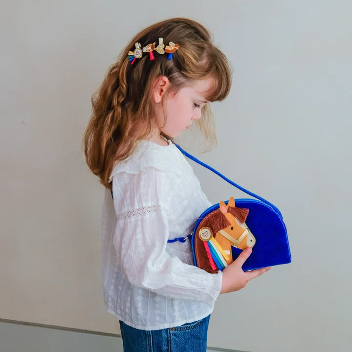 Borsa per Bambine in velluto Blu Pony