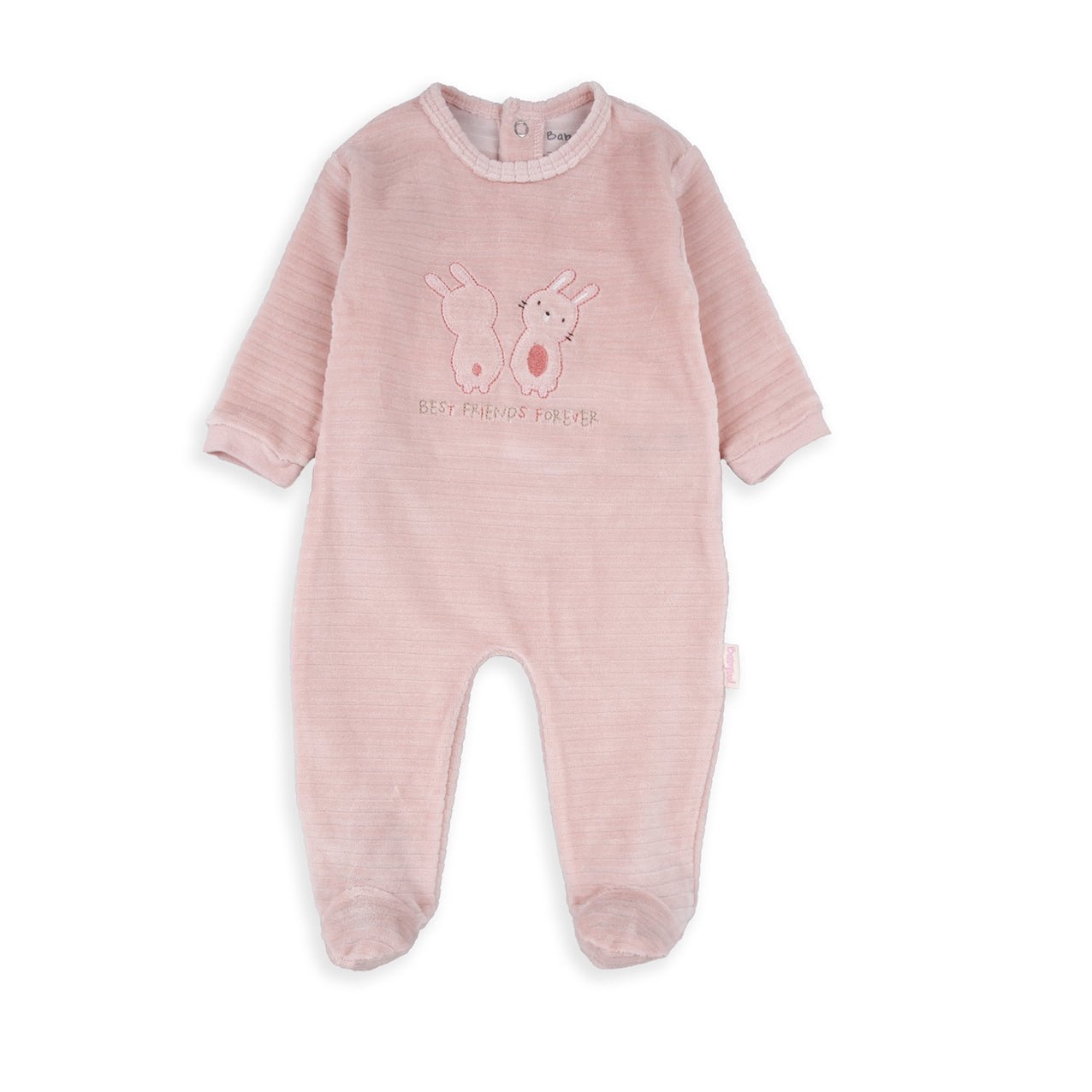 Tutina Neonato in Ciniglia Rosa con Ricamo Coniglietti “Best Friends Forever” - Be Brave Boutique