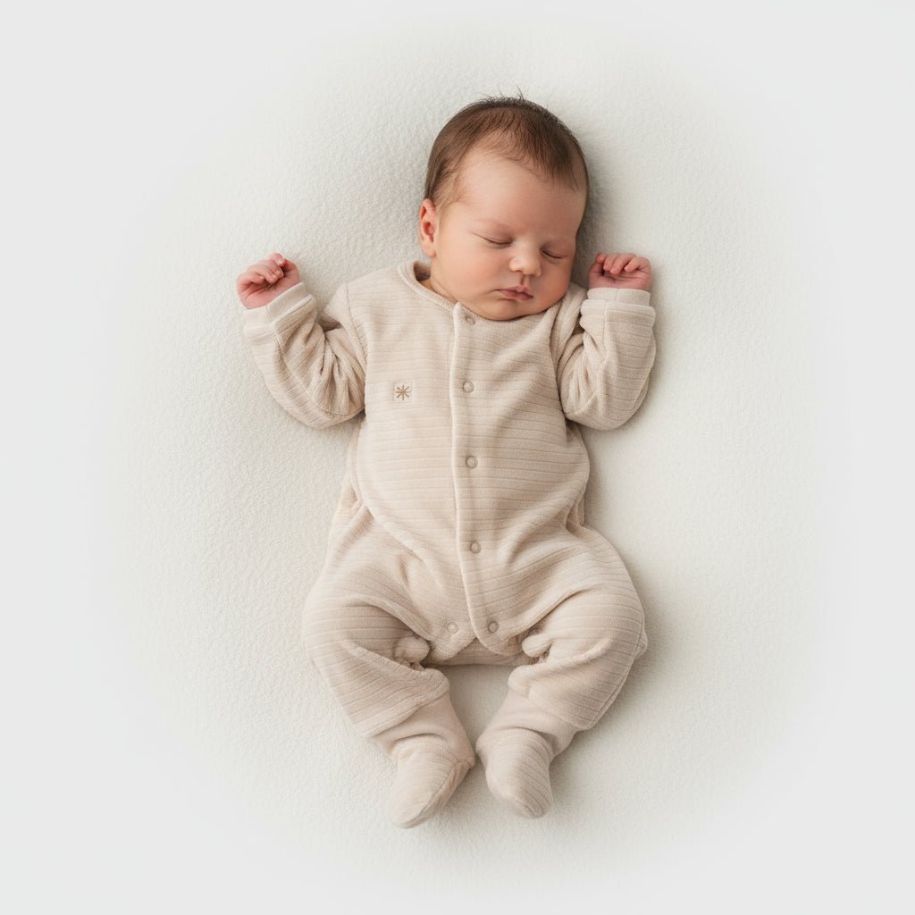 Tutina Neonato in Ciniglia Beige con Piedini Risvoltabili