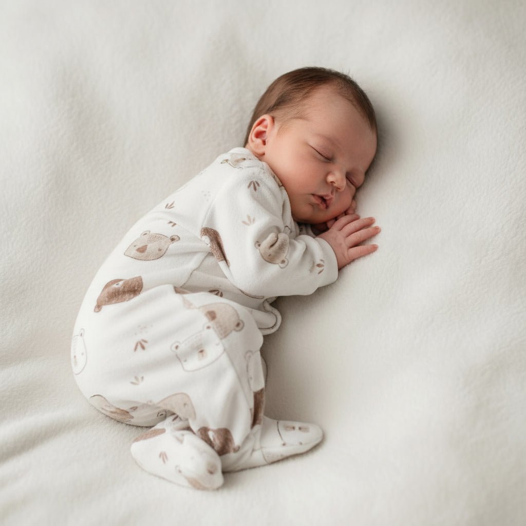 Tutina Neonato in Ciniglia Bianca con Fantasia Orsetti