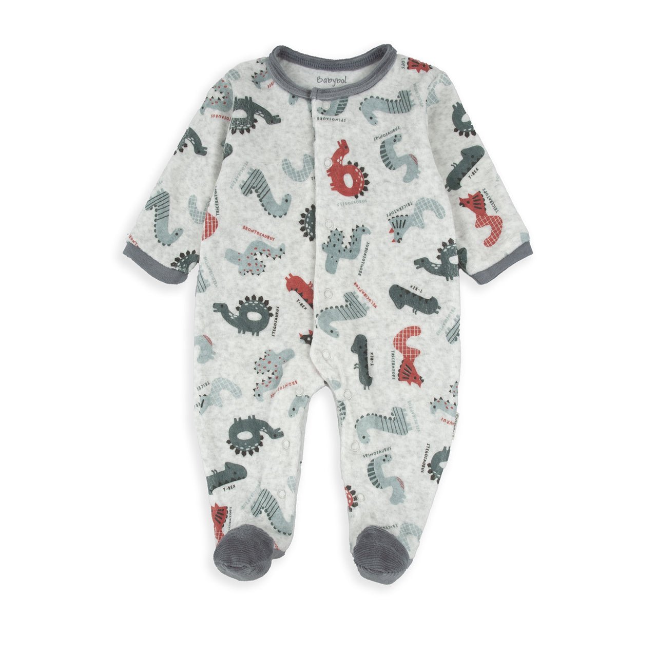 Tutina Neonato in Ciniglia Grigia con Fantasia Dinosauri - Be Brave Boutique