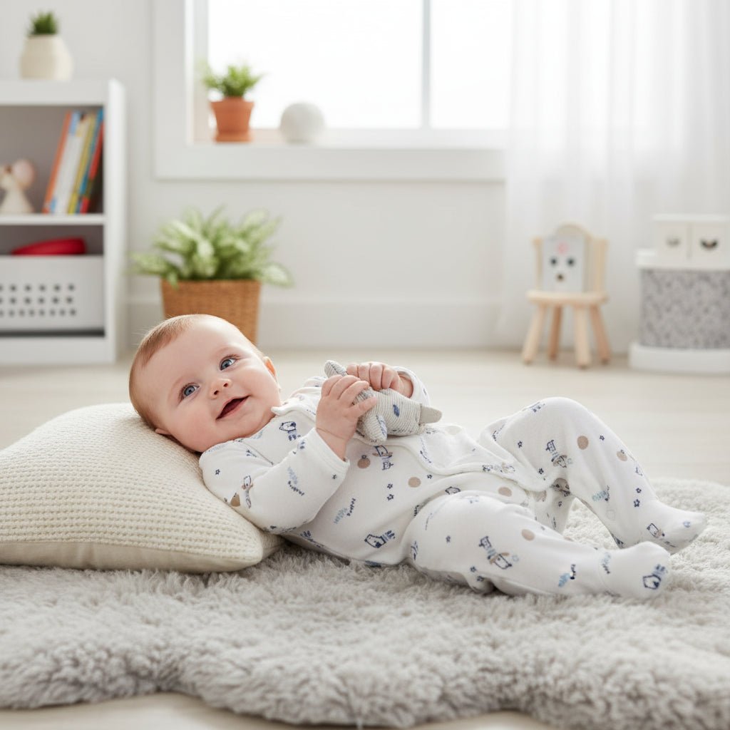 Tutina Neonato in Ciniglia Bianca con Fantasia Cagnolini “Play All Day”