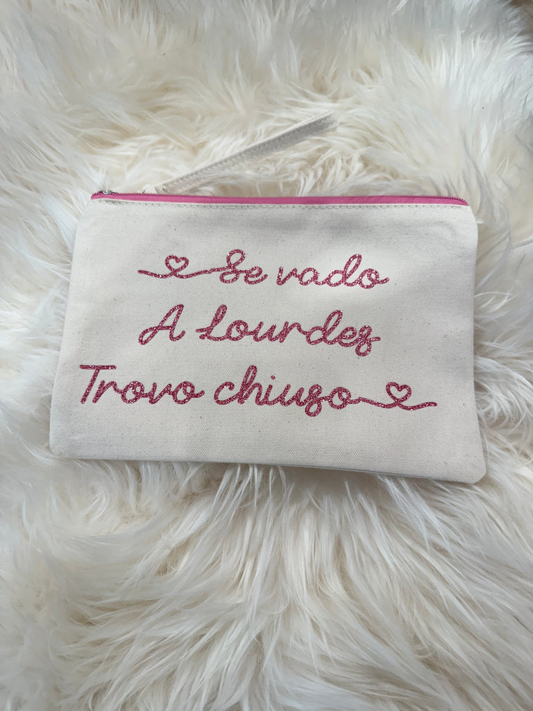 Pochette in cotone Beige zip rosa  Frase divertente idea regalo - Be Brave Boutique